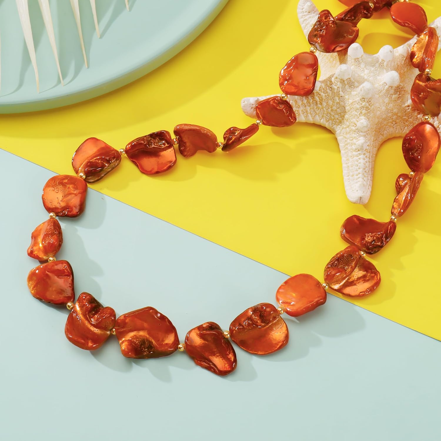 Firstmeet Natural Freshwater Shell Choker With Pearl Starfish Turquoise Pendant Irregular Mother of Pearl Necklaces for Women - Image 6