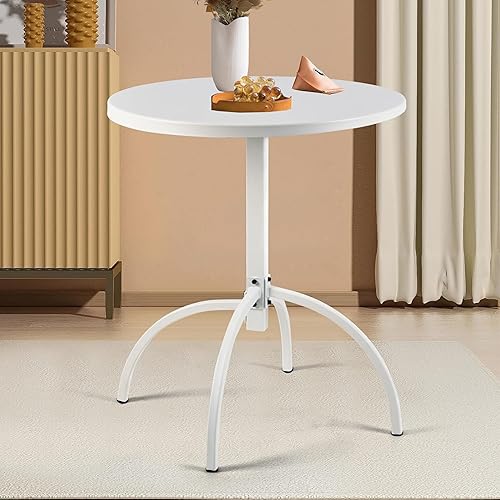 Miniatura 9 de Mesa de comedor de metal para patio, mesa redonda de listones de acero para 2 personas, diámetro de 27.5 pulgadas, mesa de muebles para patio