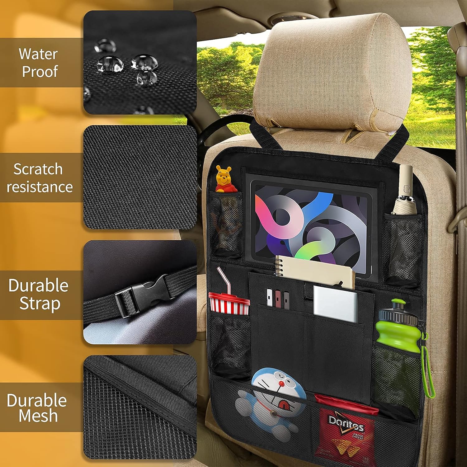 POJAGU 2 Pack Backseat Car Organizer Kick Mats with 10” tablet Holder, 10 Storage Pockets, Foldable Durable Back Seat Protector for Kids, Toddlers, Car Travel Accessories : Automotive