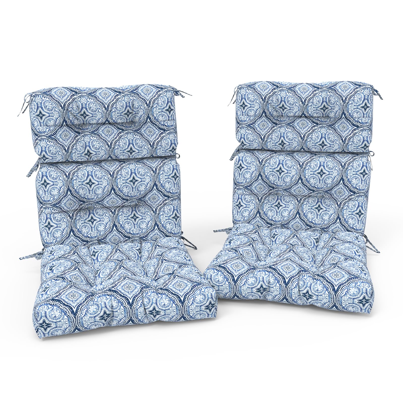 Photo 1 of * 2 CHAIRS WORTH OF CUSHIONS* TWLEAR Outdoor High Back Patio Chair Cushions, Tufted Rocking Chair Cushions, Adirondack Cushions for Garden Porch Home Office Chairs Use, 44” x 22” x 4”, 2 Pack,Medallion Blue