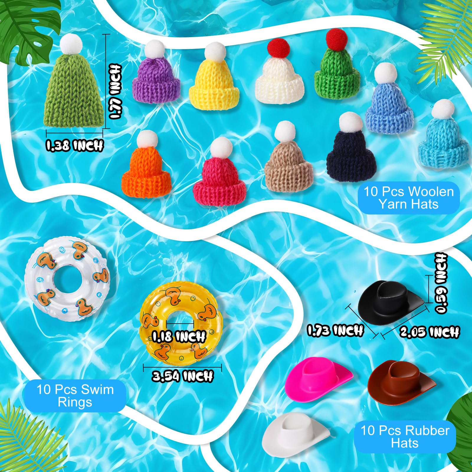 Sratte 140 Pcs Rubber Mini Duck Bulk Halloween Rubber Ducks for Car Decor Bath Toy Little Duck Sunglasses Necklace Hat Swim Circle Hat for Baby Shower Birthday Swimming Halloween Party Gift Favor