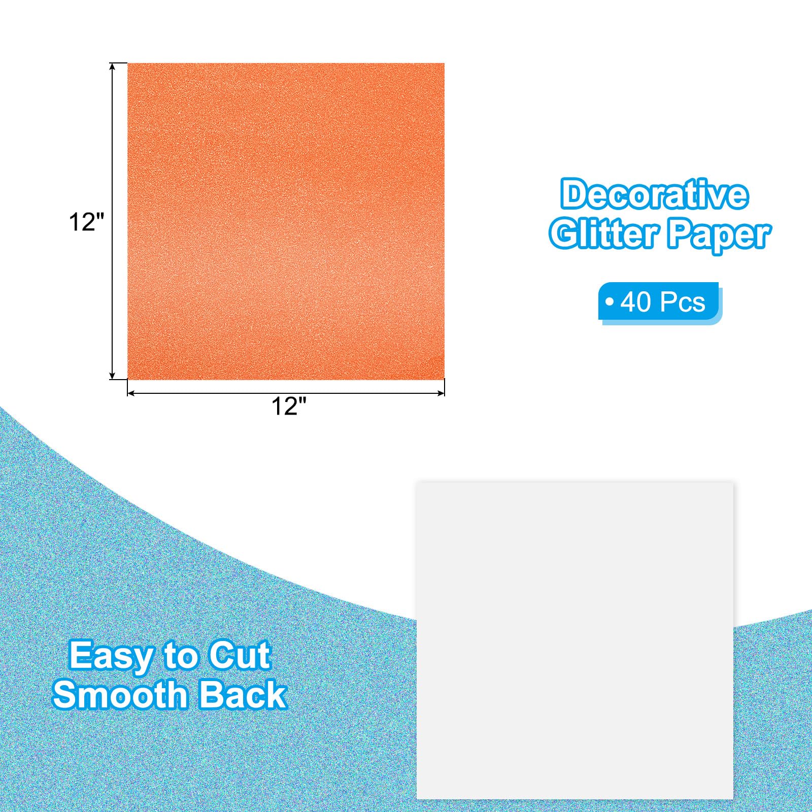 PATIKIL 40Sheets Orange Glitter Cardstock Paper, 12 x 12 in 250gsm Square Premium Sparkly Paper Craft Cardstock Paper for Scrapbook Card Making DIY Art Projects Wedding Party - Image 2
