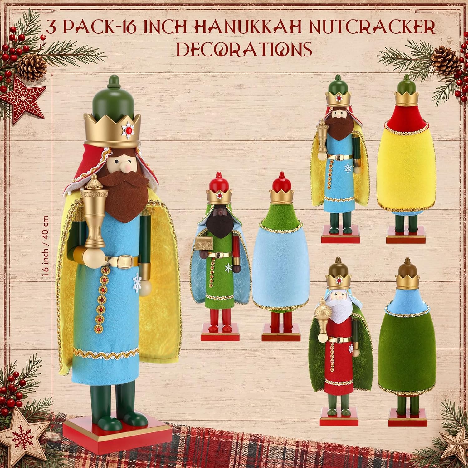Blosssound 3 Pcs 15" Nativity Christmas Nutcracker Decor Three Wise Men