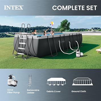 INTEX Ultra XTR 18 ft x 9 ft 52 in Above Ground Pool Set, Rectangular Swimming Pool with Steel Frame, 1500 GPH Sand Filter Pump, Ladder, Cover, Ground Cloth