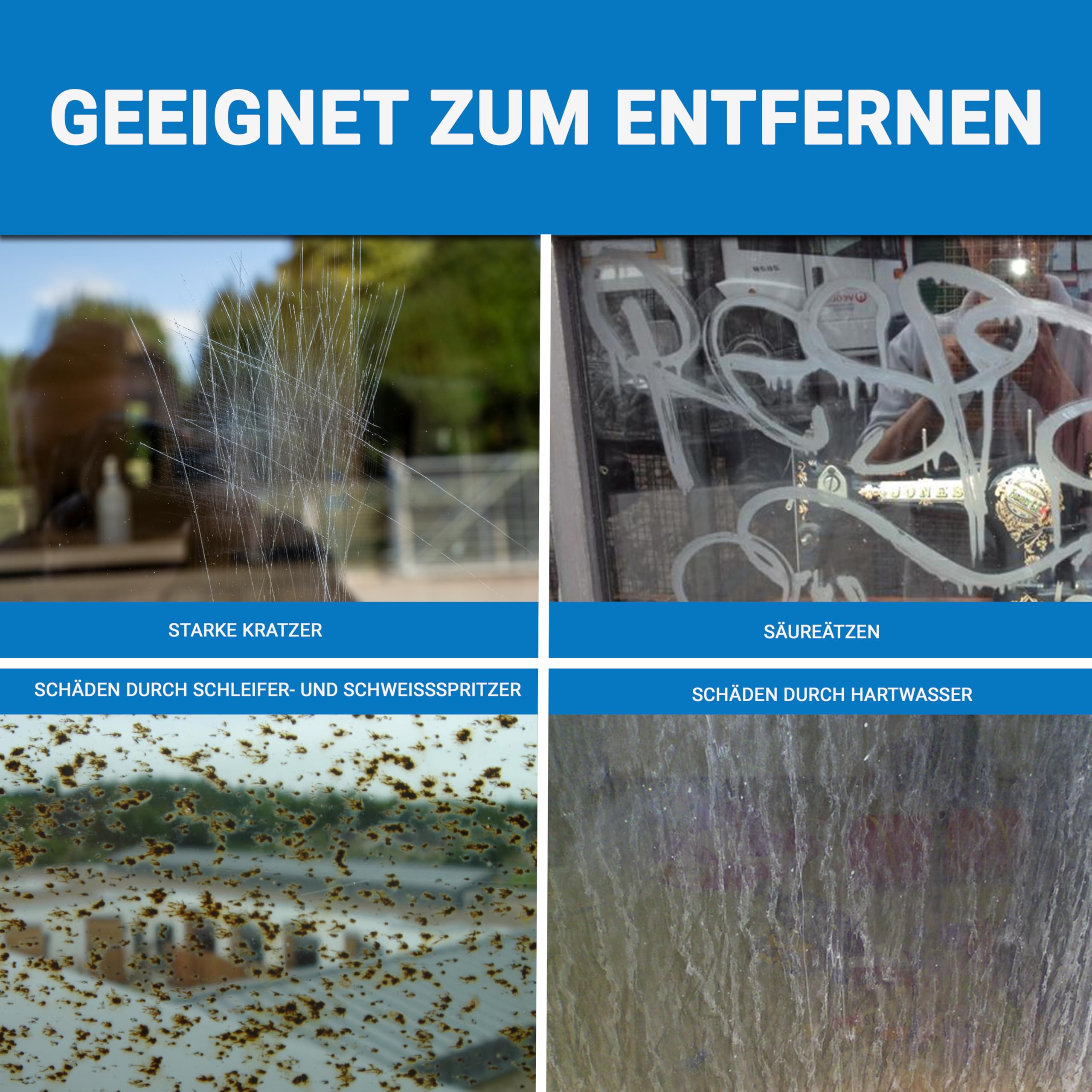 Glass Polish 125 mm PRO Glaskratzer-Entfernungsset für professionelles Glaspolieren, entfernt Kratzer, Graffiti, Wasserschäden und Säureätzungen, stellt den Originalzustand Wieder her