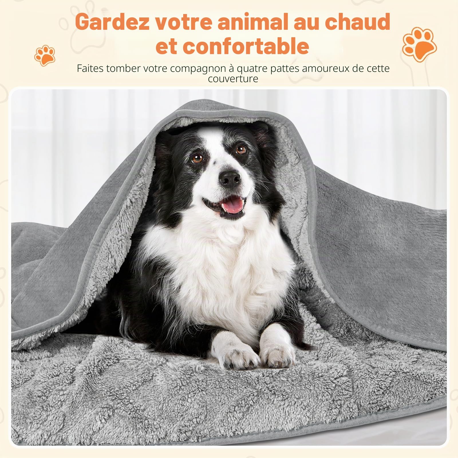 Couverture Chien 100x75cm, Tissu Flannel Imperméable, Moelleux et Chaud Couverture pour Chien, pour Chien Moyen et Grand, Lavable en Machine, Protection Canapé, Réversible (Gris)