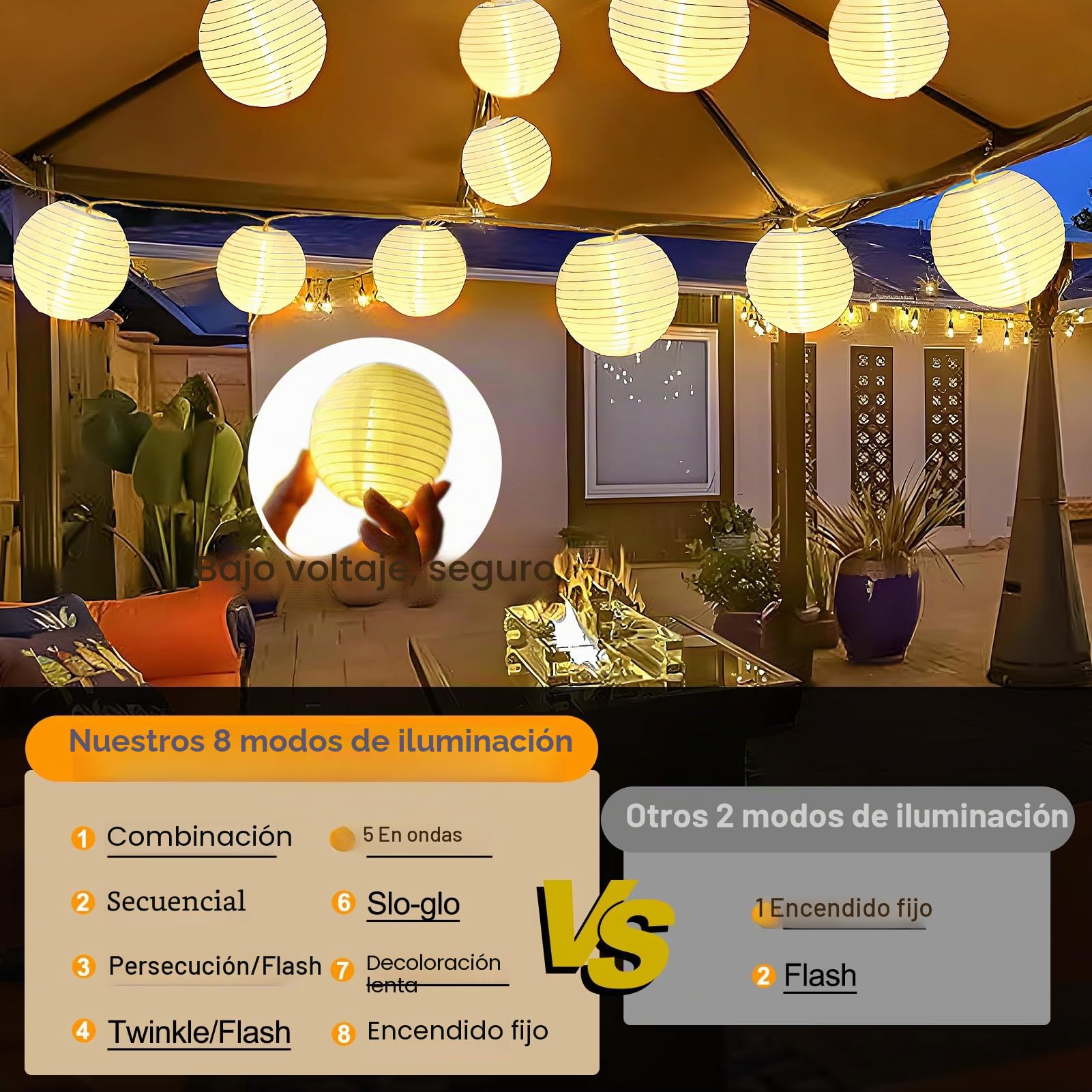 Uping Guirnalda Luces Pilas Interior Exterior Guirnalda Luminosa 20 Farolillos LED de Papel Exterior Decoracion Jardin Balcon Terraza (Blanco)