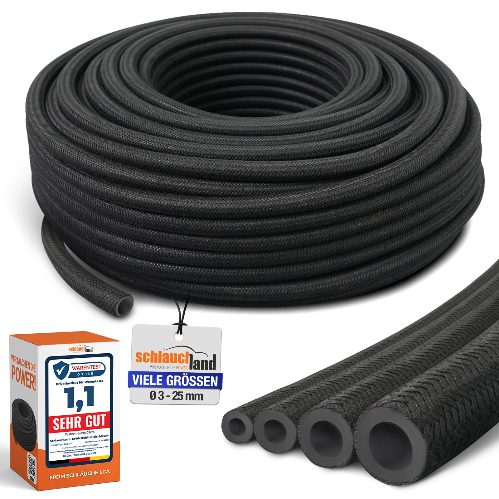 4m EPDM-SCHLAUCH Kühlmittel C-TEX Ø 8x13mm Kühlwasser Kühler Luft Gas | GROSSE AUSWAHL | DIN 73411 Schutzmantel Baumwoll-Gewebe verstärkt Bremsflüssigkeit Gummi-Schlauch 130°C Heiss-Wasser PREMIUM