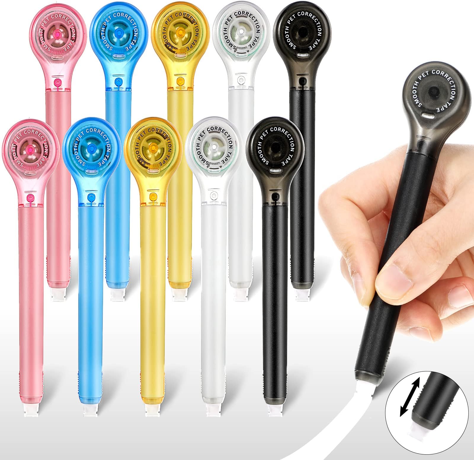 10 Pack Correction Tape Pen Correctional Ink Tape Push Pull Protective, Easy to Use Applicator for School Office Supplies, 0.2 x 236 Inch (Bright Color)