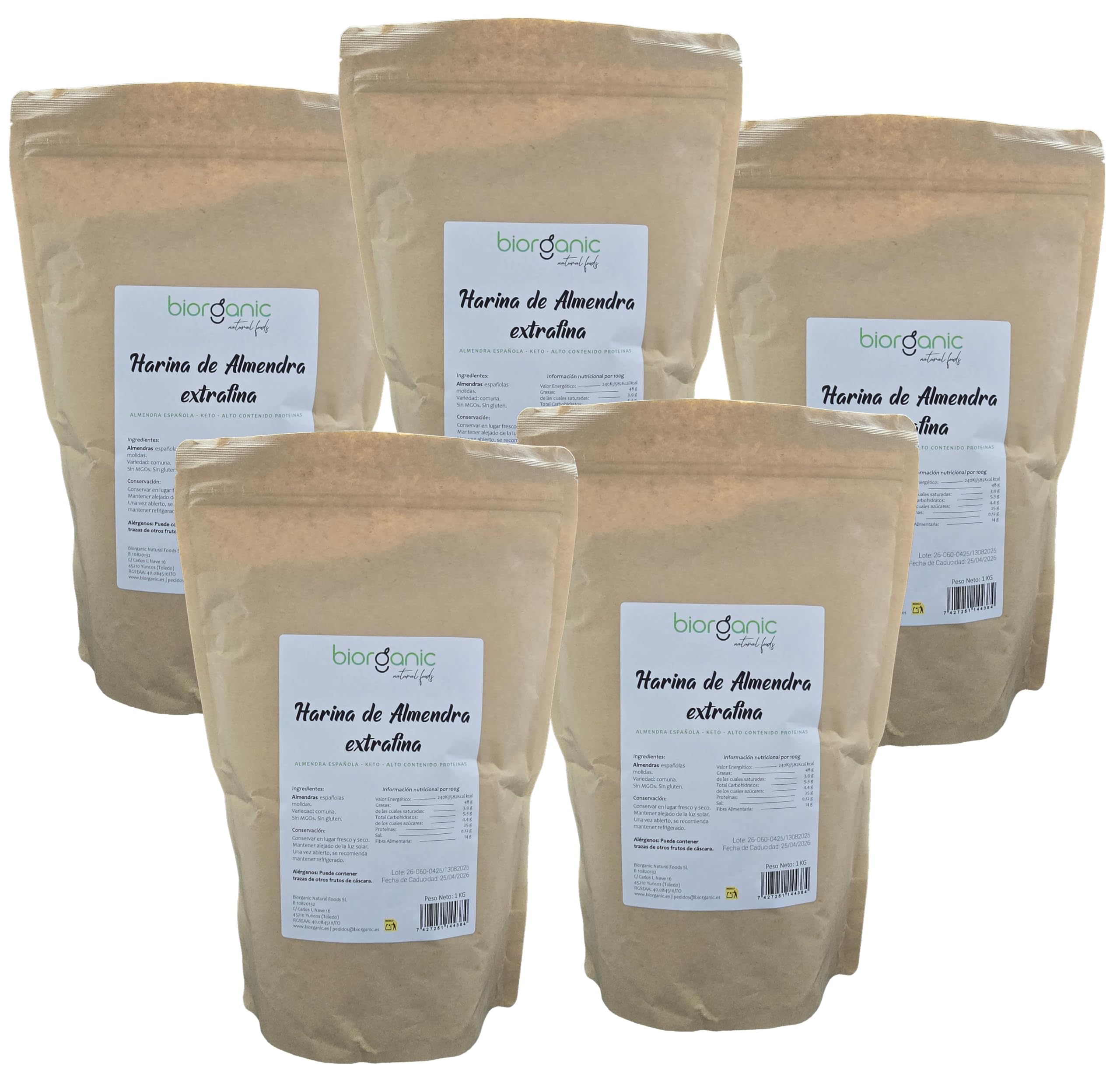 Harina de almendras pack 5kg. Pack ahorro. Sin gluten. Sin piel. Origen España.100% natural. Certificado sin MGOs. Molienda fina. Marca Española.
