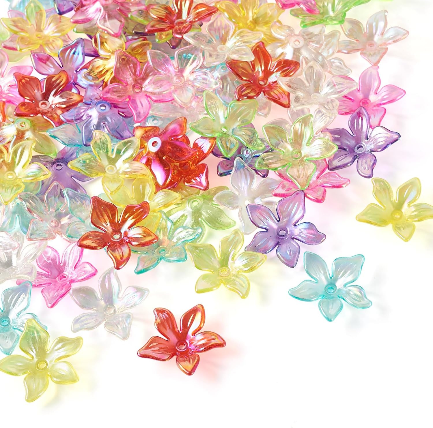 Craftdady 80Pcs Acrylic Flower Bead Caps Colorful 5-Petal Lily Flower Bead End Caps Spacer Charm Cute Plastic Large Floral Loose Craft Beads 24x26mm for DIY Earring Bracelet Necklace Jewelry Making - Image 7