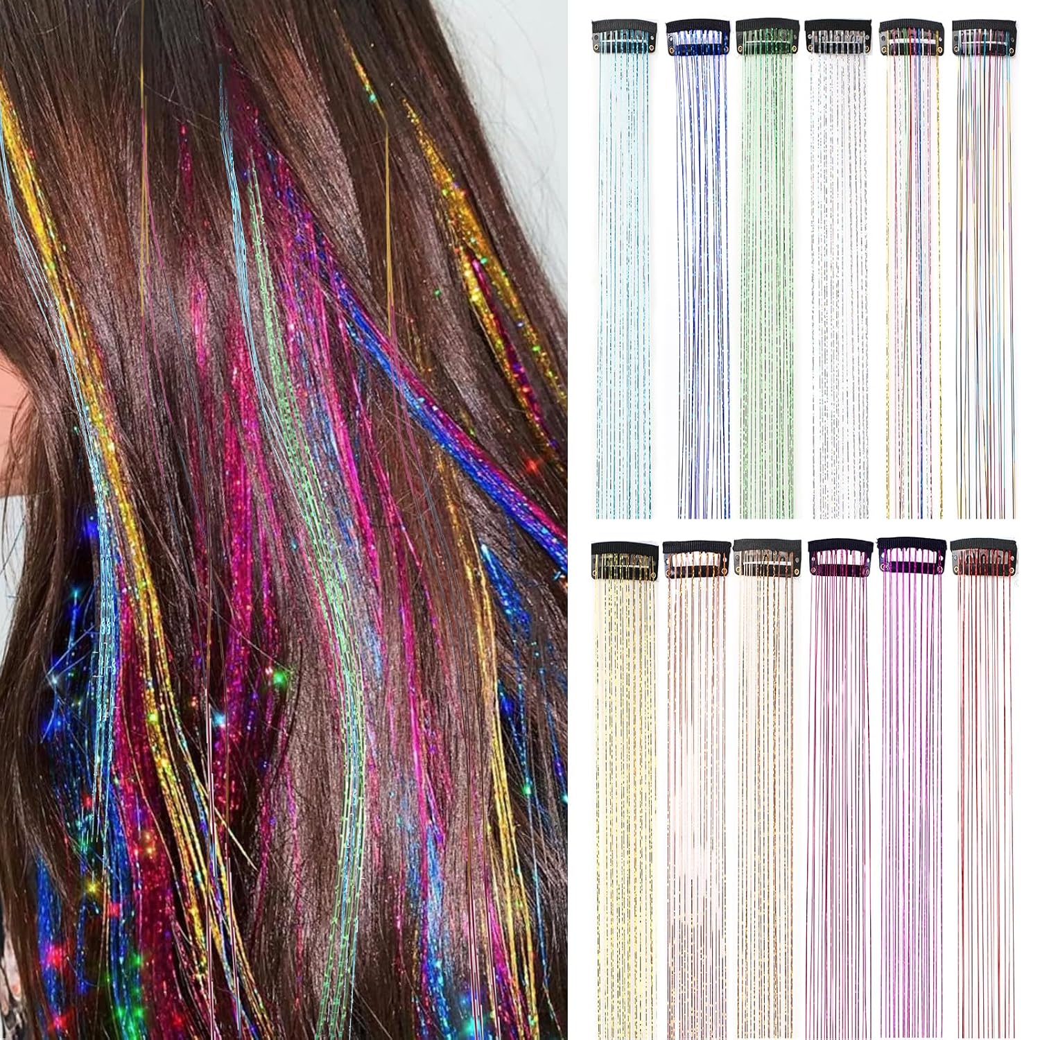 Hair Tinsel Clip-in Extensions - Shiny Glitter Accessories