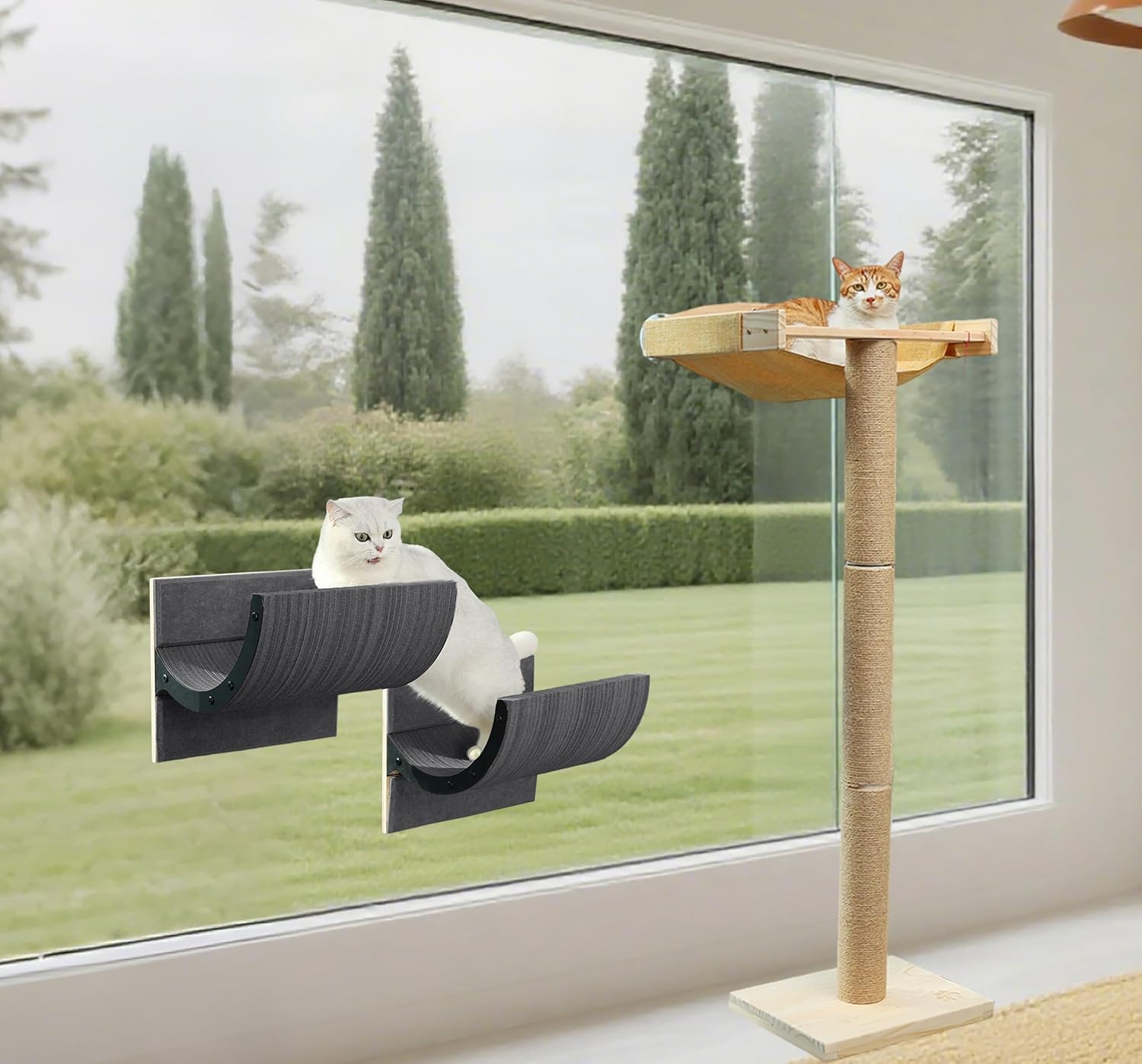 Cat Window Perch with Scratching Posts,Scratcher Winow Bed for Multiple Use for Indoor Cat Climbing