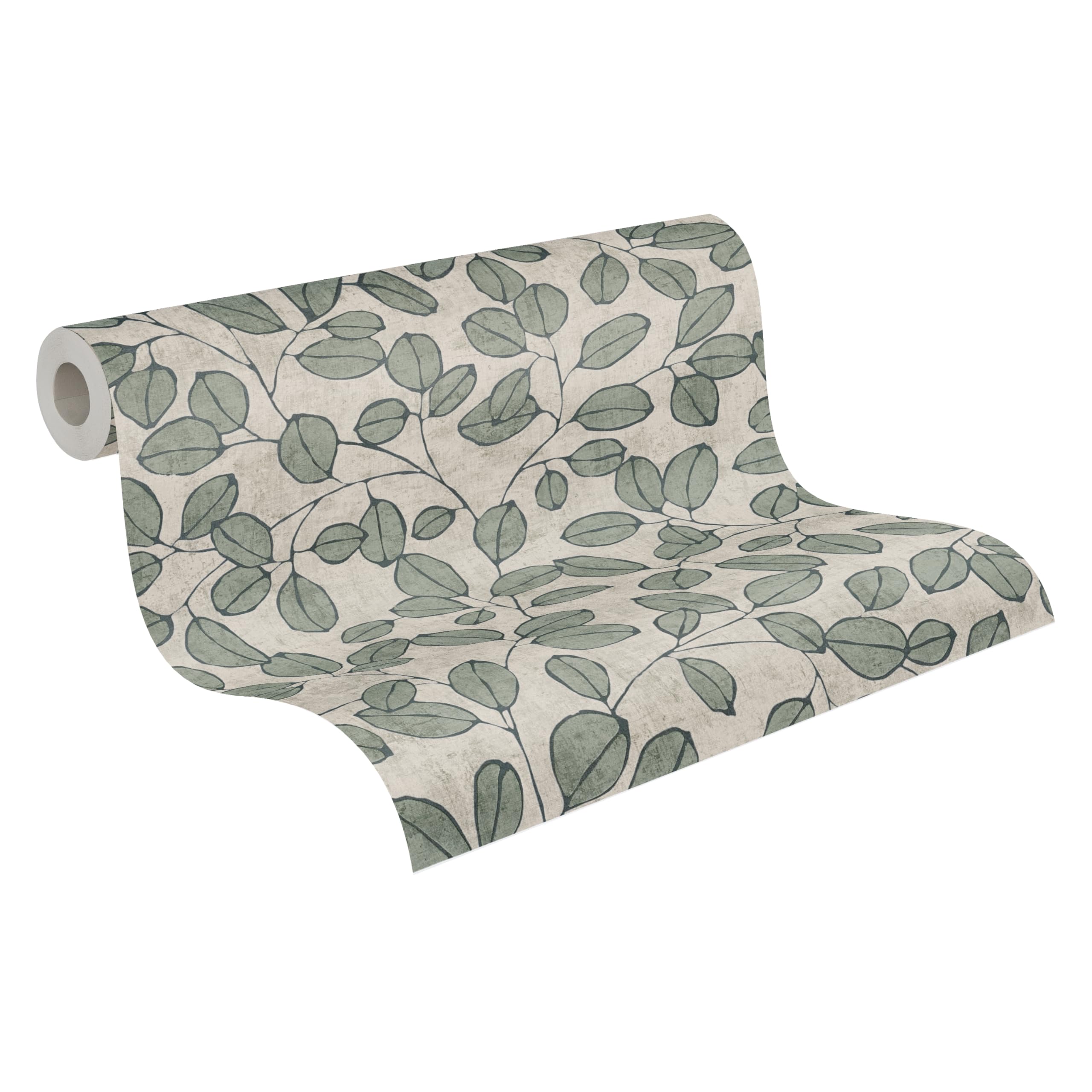 Papier peint intissé feuilles pour masquer imperfections mur salon gris vert