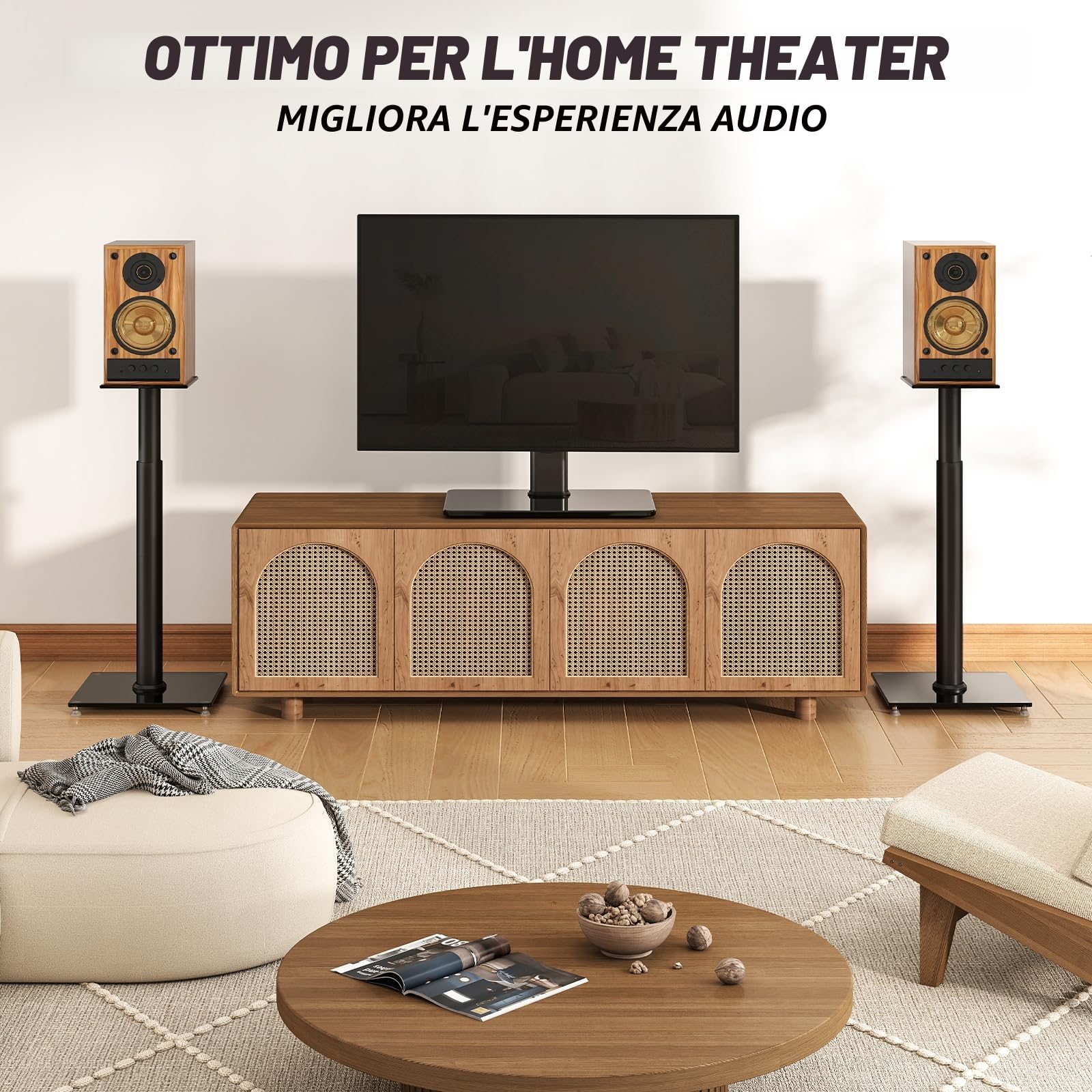 Set di 2 supporti universali per altoparlanti surround, altezza regolabile 830-1100 mm, 5 kg, nero