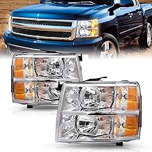 Fits for 2007-2013 Chevy Silverado 1500/2007-2014 Silverado 2500HD 3500HD Headlights Assembly Pair Set No Fogging OE Style Factory Replacement Chrome Housing & Amber Reflector