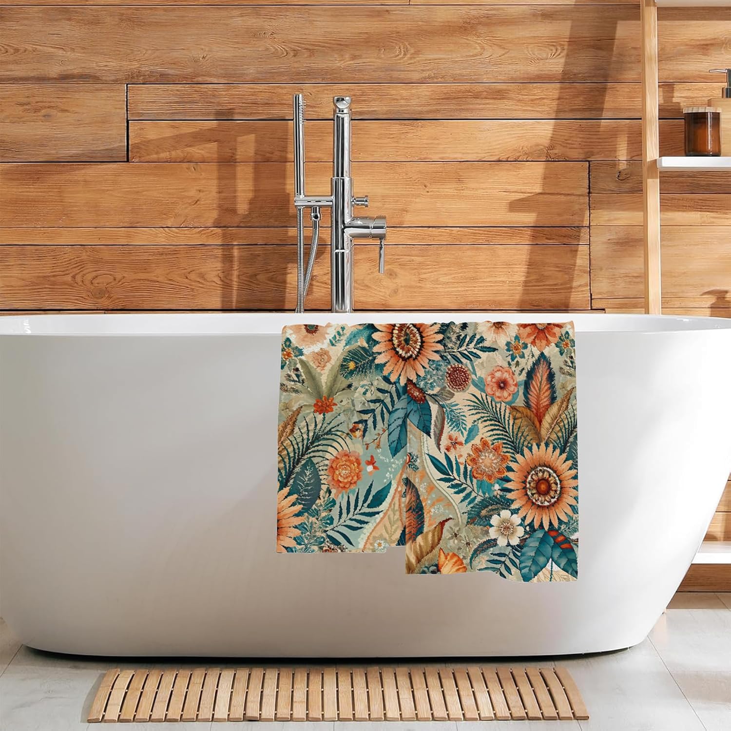 Boho Flowers Hand Towel for Bathroom Set of 2, Vintage Boho Floral Bathroom Kitchen Fingertip Towel, Soft Absorbent for Guest Hotel Gym Yoga Home Decor - Image 7