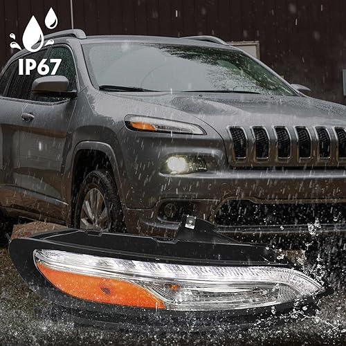 Miniatura 5 de FIONE Luz diurna DRL para Jeep Cherokee 2014 2015 2016 2017 2018 LED luces intermitentes antiniebla par lado conductor y pasajero