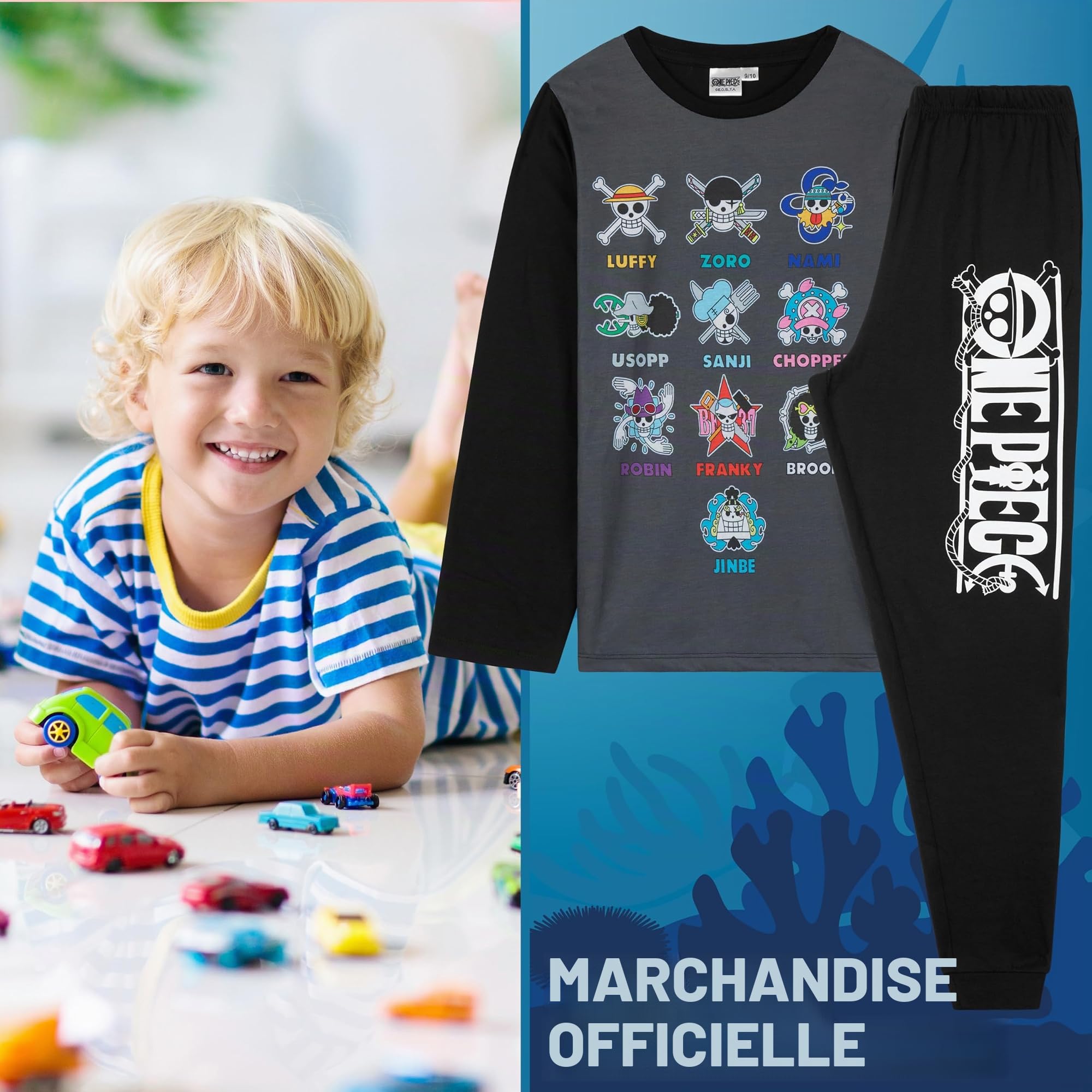 One Piece Pyjama Garçon Long, Ensemble Enfant et Ado 2 Pièces, Anime Vêtement de Nuit, Idée Cadeau Manga pour Fans de Luffy