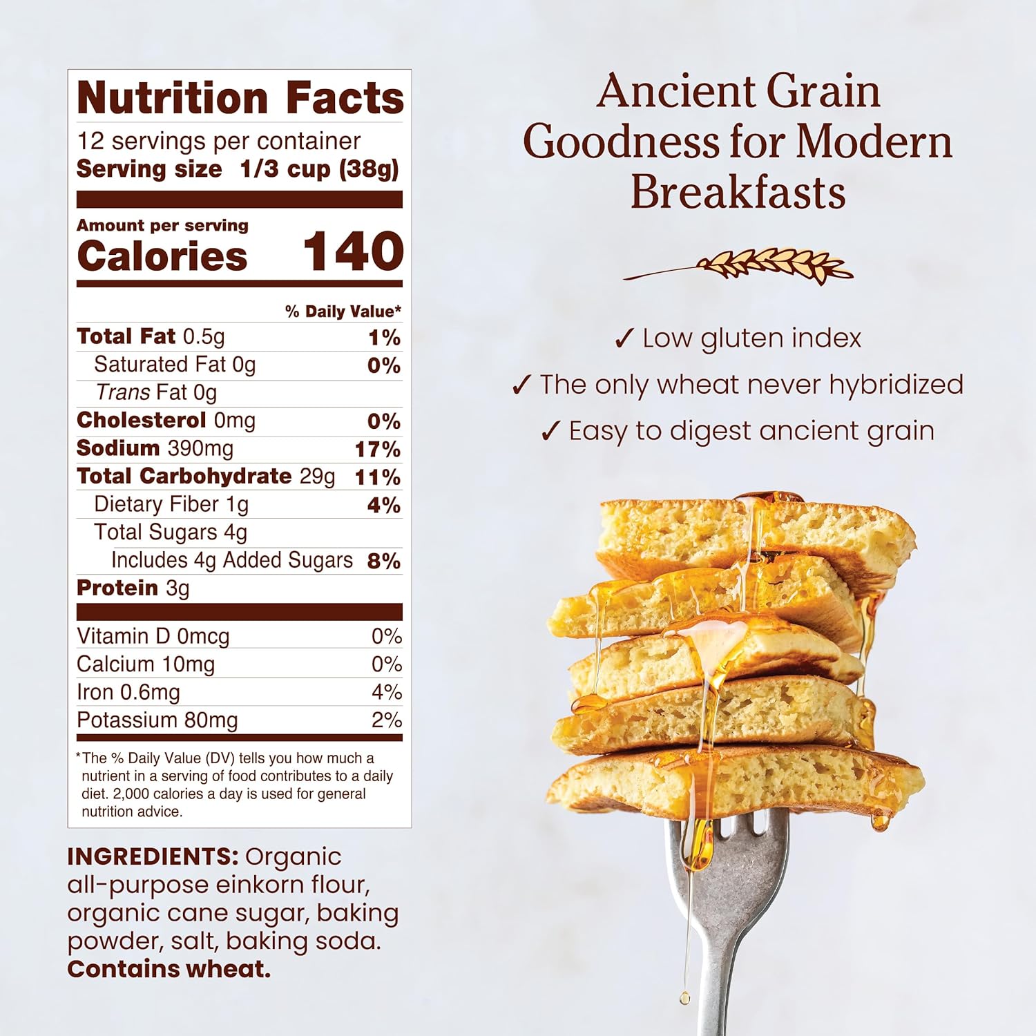 Jovial Organic Einkorn Pancake & Waffle Mix - Pancake Mix, Premium Batter Flour for Waffle Maker, Fast & Easy Breakfast Food, Non-GMO, USDA Organic - 16 oz (Pack of 2)
