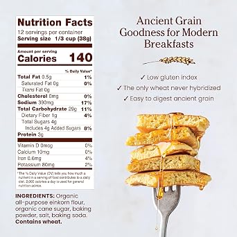 Jovial Organic Einkorn Pancake & Waffle Mix - Pancake Mix, Premium Batter Flour for Waffle Maker, Fast & Easy Breakfast Food, Non-GMO, USDA Organic - 16 oz (Pack of 3)