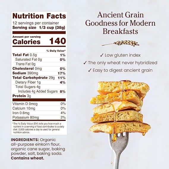 Jovial Organic Einkorn Pancake & Waffle Mix - Pancake Mix, Premium Batter Flour for Waffle Maker, Fast & Easy Breakfast Food, Non-GMO, USDA Organic - 16 oz (Pack of 3)