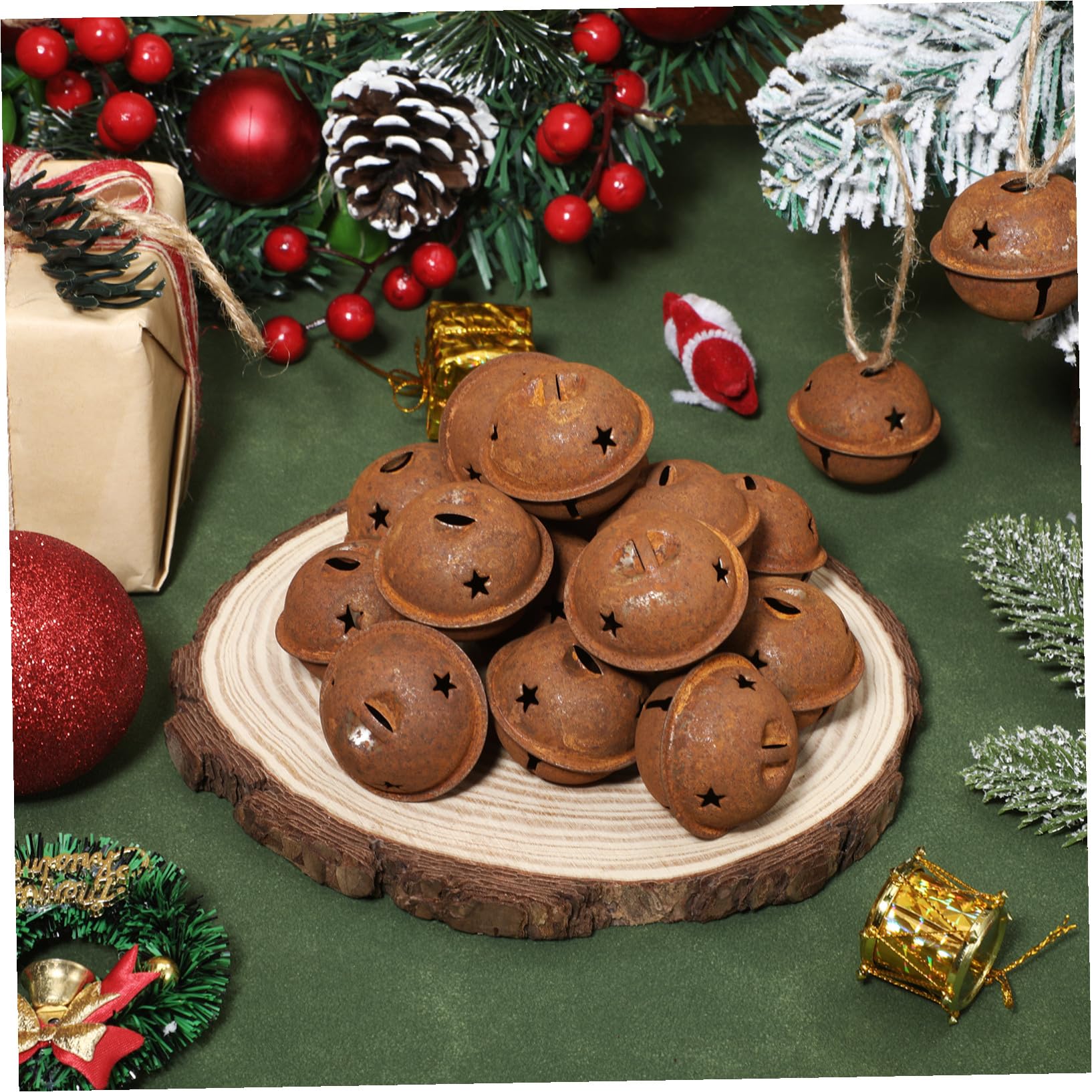 INOOMP 24pezzi Campanella Natalizia Arrugginita di Metallo Campanellini Decorativi per Albero di Natale Campana Fai da Te Artigianale Adatta per Ornamenti Natalizi e Rustic