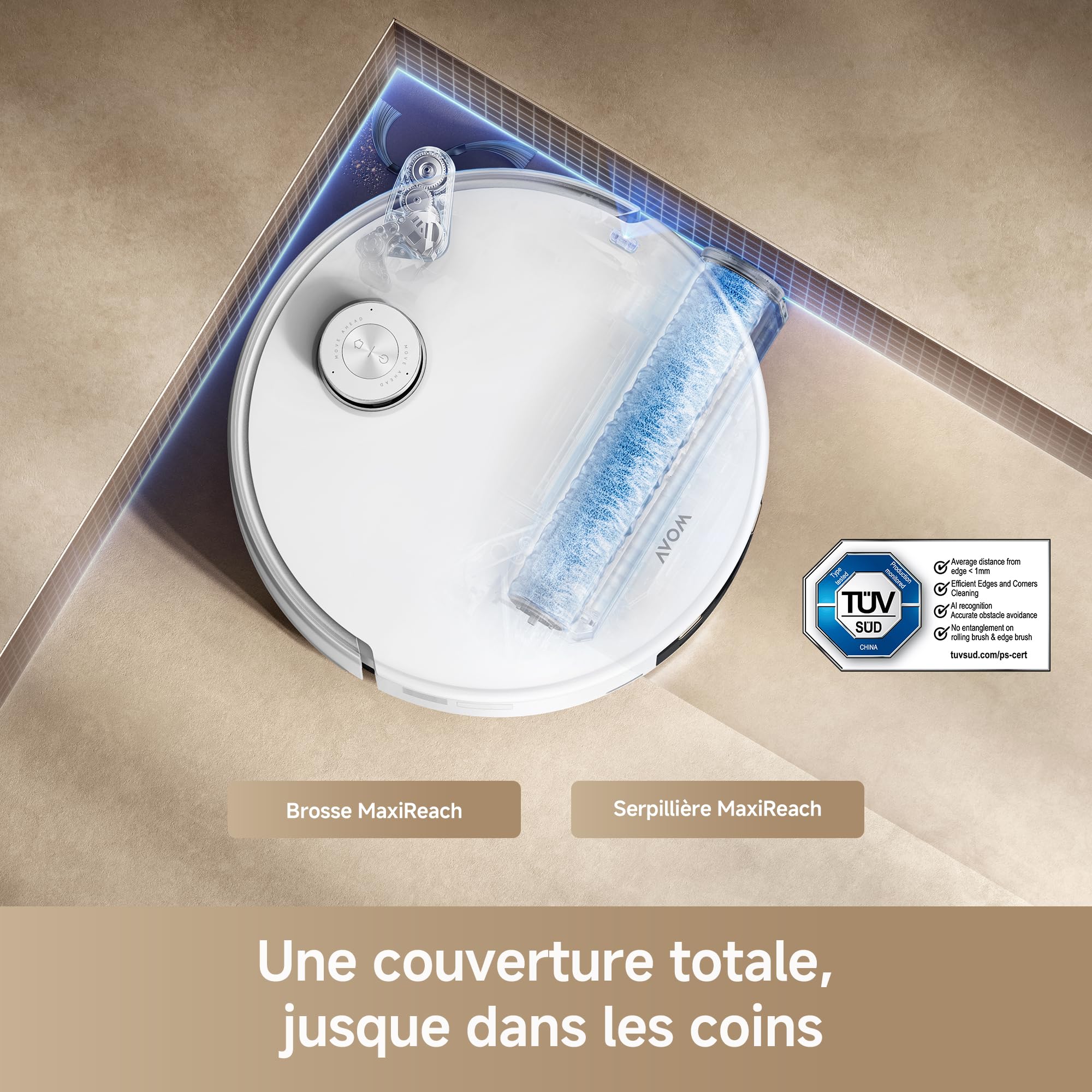 Mova Z60 Ultra Roller Standalone Aspirateur Robot Aspiration 26 000 Pa, Lavage HydroForce, Technologie MaxiReach, Radar FlexScope, AutoShield Tech, Triple mécanisme Anti Noeuds, Station Tout-en-Un