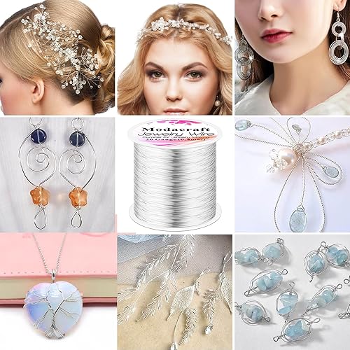 Miniatura 56 de Modacraft - 3 rollos de alambre plateado de calibre 20/24 con alicates de joyería 4 en 1, resistente al deslustre, calibre 20, alambre de joyería