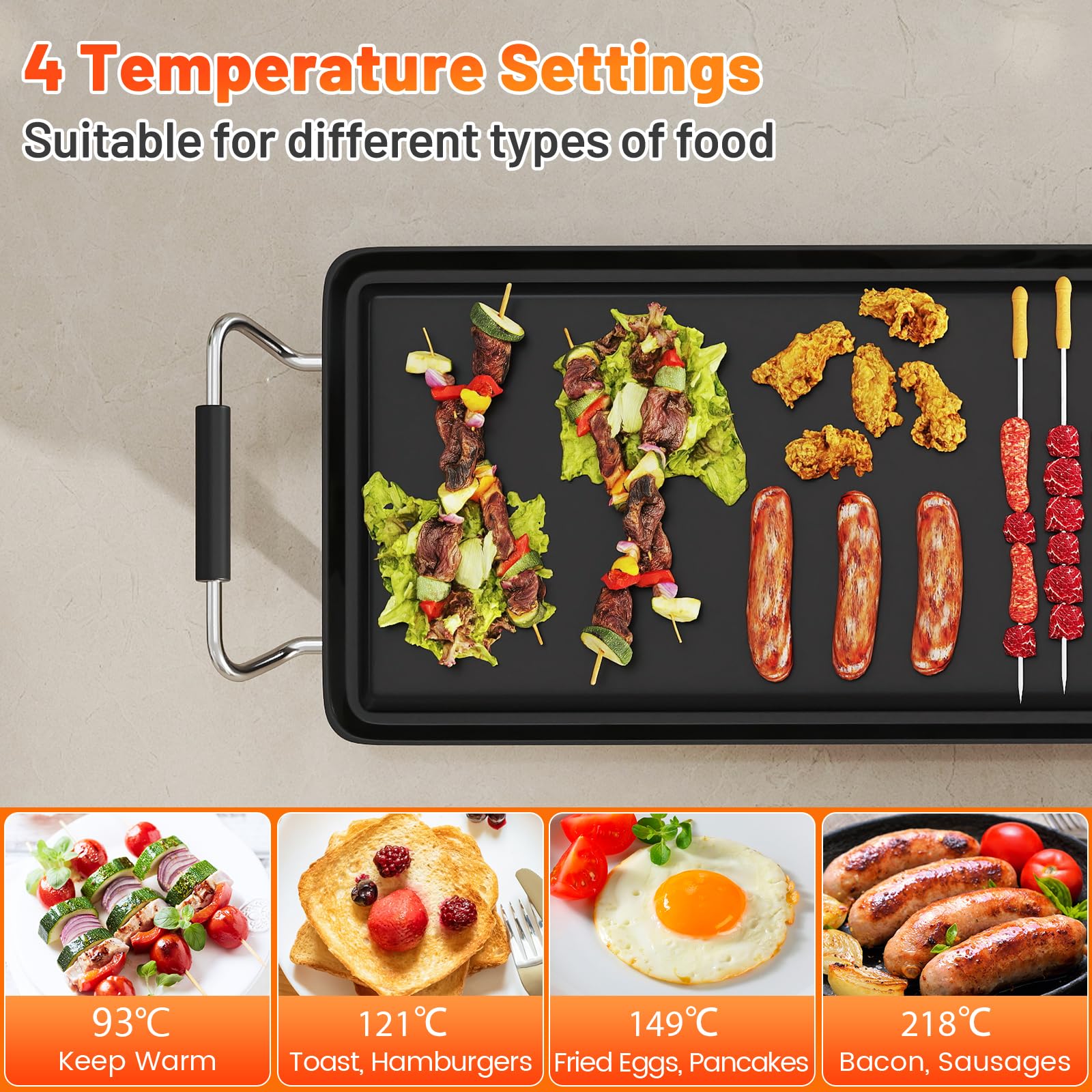 SOARS Elektrische Grillplatte XXL 1800 W Thermostat Antihaftbeschichtung 4 Temperaturregler