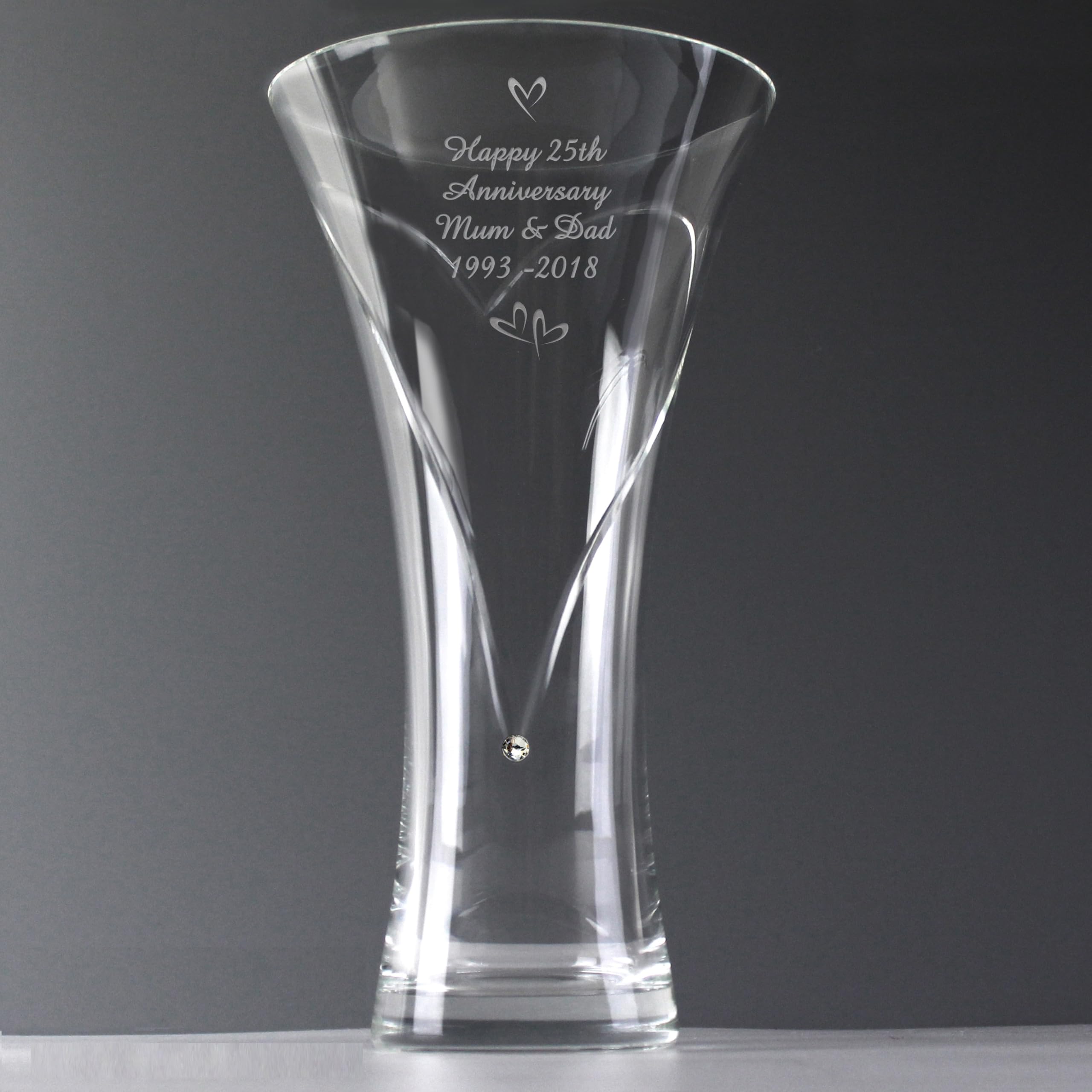 Rackhams Personalised Large Hand Cut Little Hearts Diamante Vase
