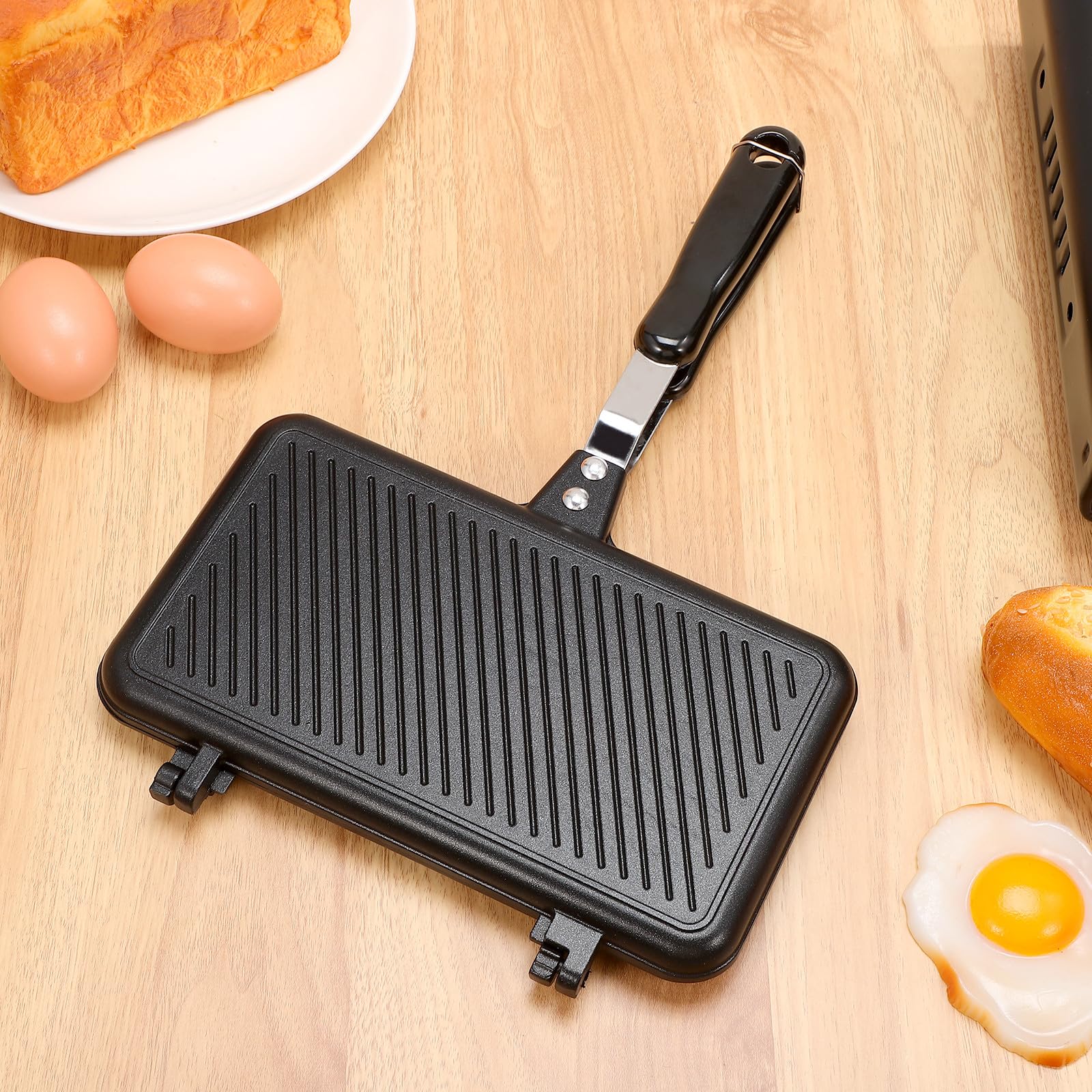 VICASKY Doppelseitige Antihaft sandwichpfanne aus Wendepfanne mit Ergonomischem Griff Vielseitig für Frühstück und Toast Robuste Backform für Gesunde Küche zu Hause