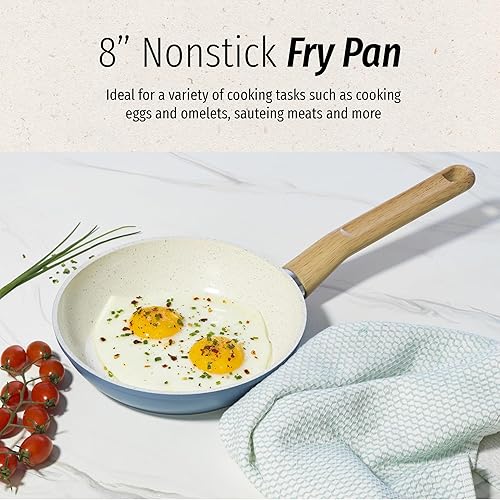 Miniatura 2 de GoodCook Sartén de cerámica saludable con infusión de titanio de 8 pulgadas, azul claro, utensilios de cocina de inducción, sartén antiadherente,