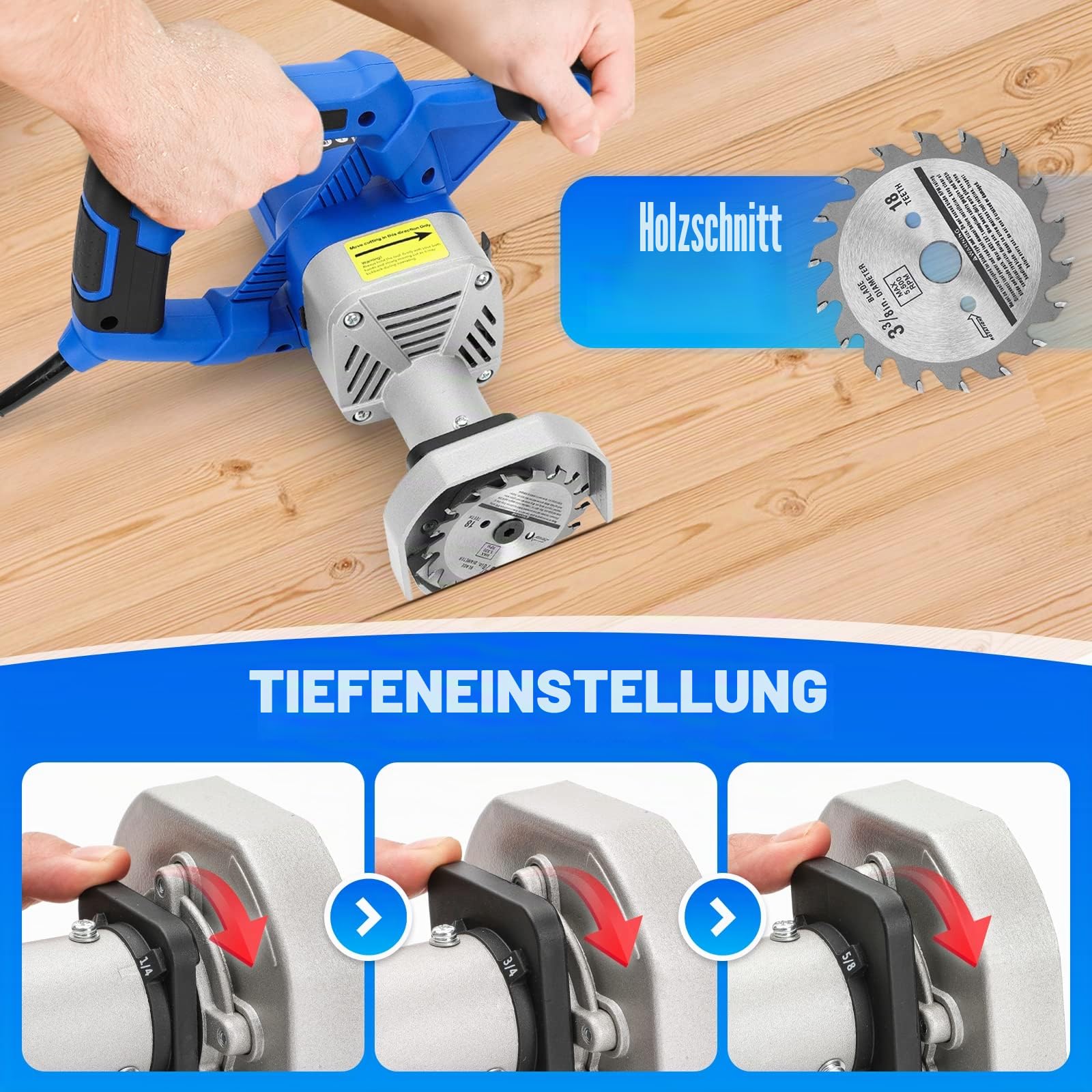 Toe Kick Saw EKS85, Bündigschnittsäge, drei 3-3/8 Zoll Klingen, 2 für Holz, 1 für Fliesen und Steine, Spezialkreissäge zum Entfernen von Unterboden oder Fliesen, 230V 50Hz