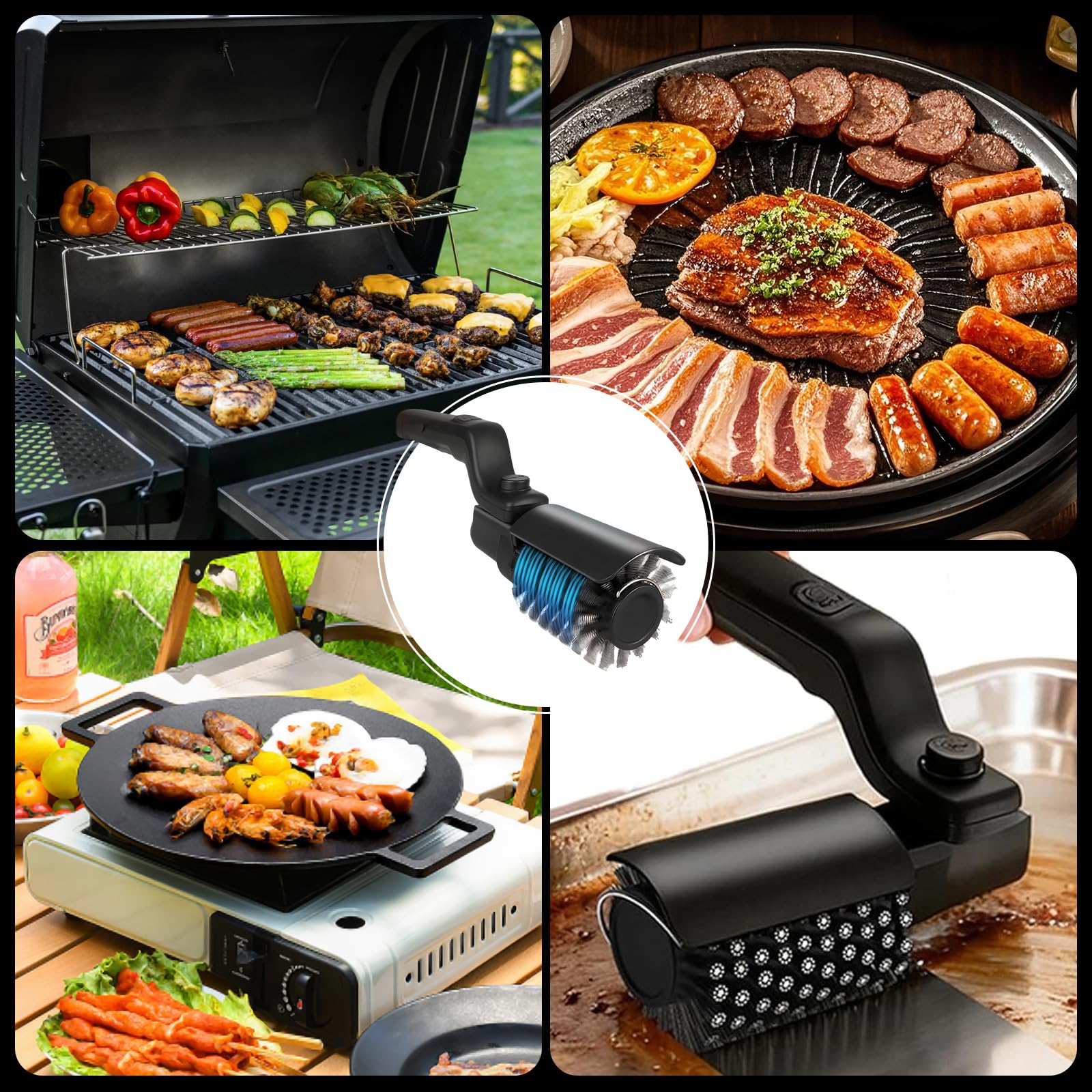 Cepillo Eléctrico para BBQ con Cabezales Intercambiables Inoxidable