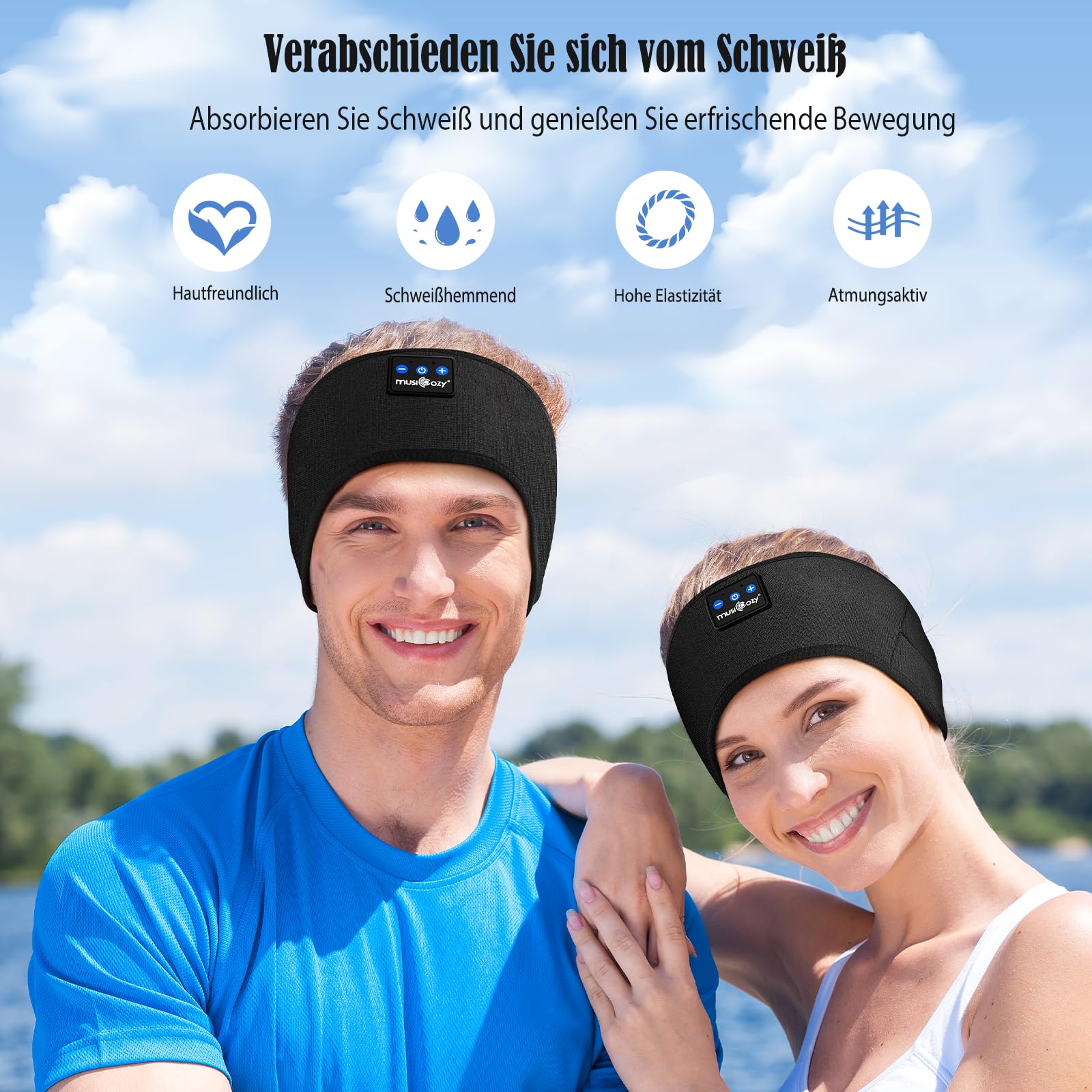 MUSICOZY Schlafkopfhörer Bluetooth, Schlaf Kopfhörer Seitenschläfer Kabellos Sport Kopfhörer Stirnband 16+STD für Yoga/Training/Reisen/Schlaflosigkeit,Tech Gadgets für Männer/Frauen