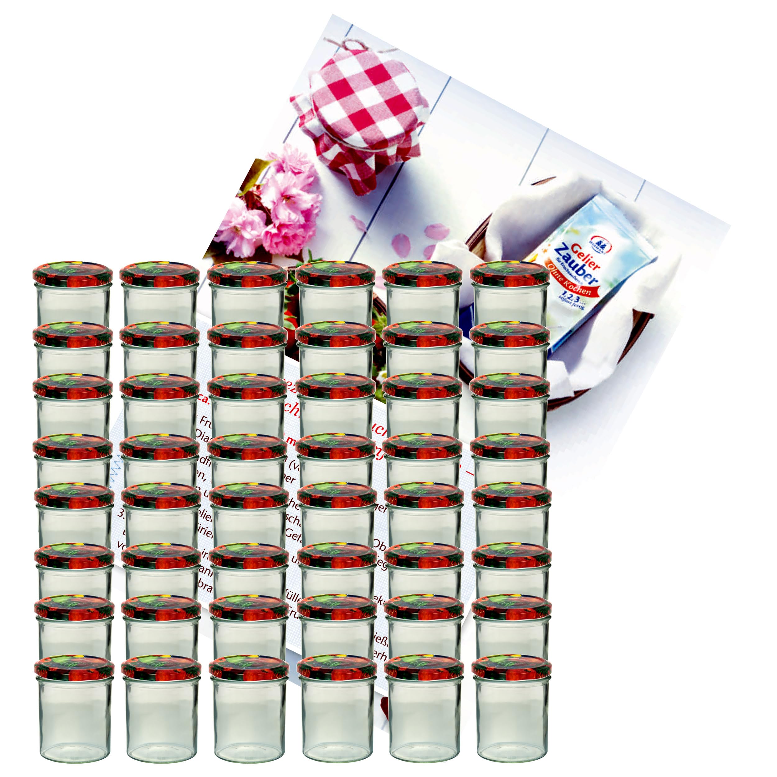 MamboCat Lot de 50 bocaux en verre de 350 ml | Bocaux de conservation + couvercle Twist-Off fruits + livret de recettes gratuit | Pour la conservation