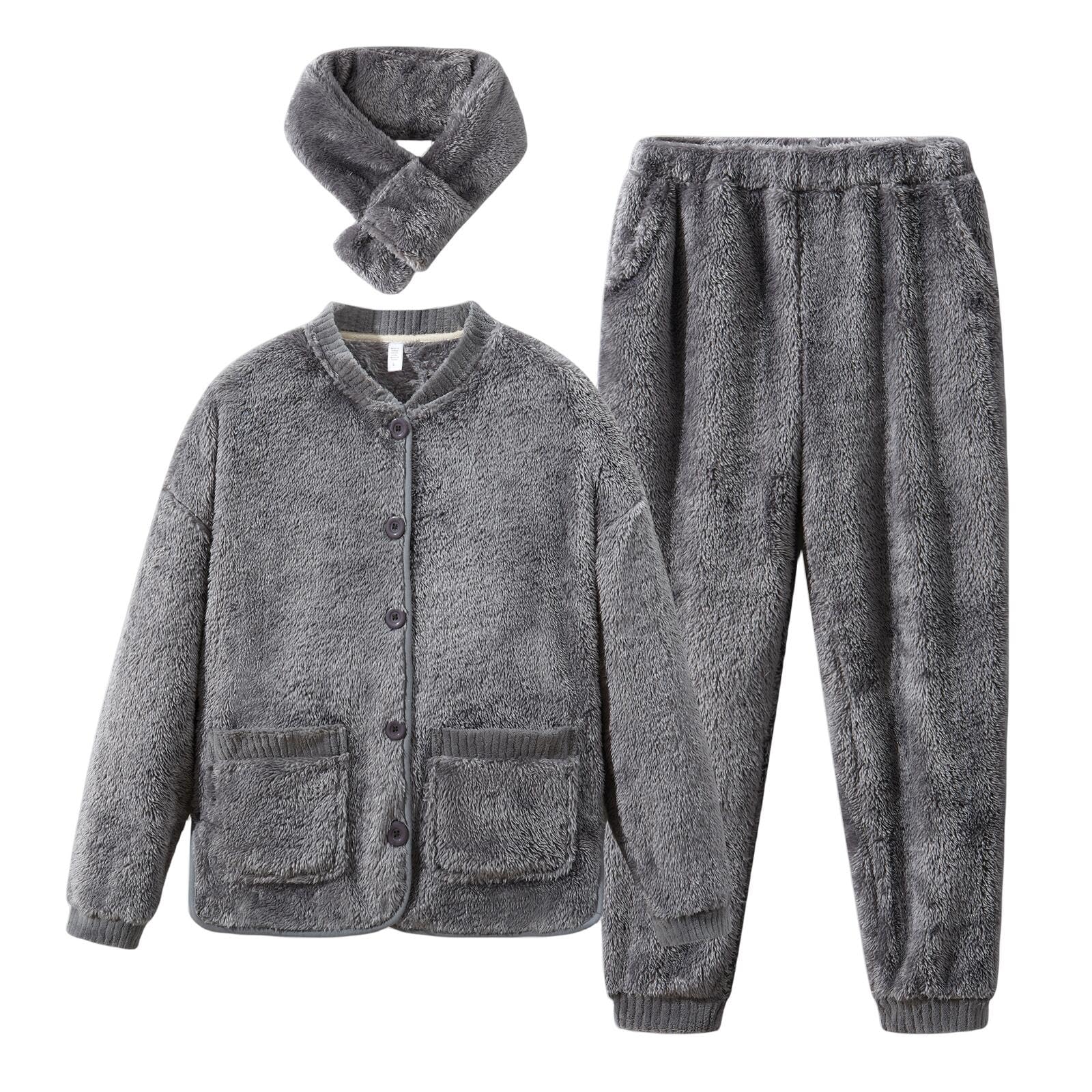 Pigiama Invernale da Donna Piajams in Pile di Corallo Caldo E Confortevole, Elegante Set di Pigiama Cardigan, Un Salotto Unisex