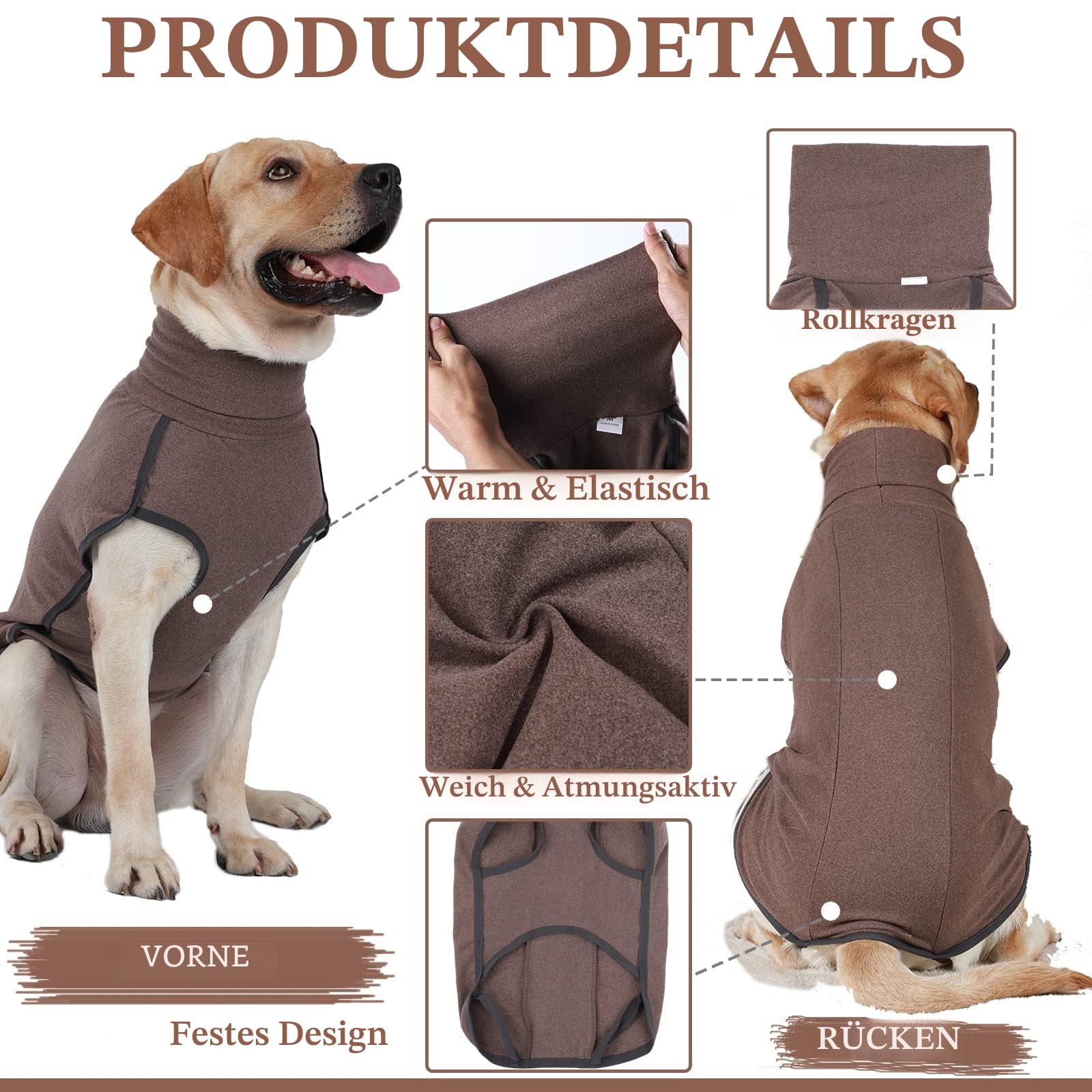 Hundepullover, Hundepullover, weicher und Warmer Mantel für Hunde, Wintermäntel für Hunde, Katzen, Pullover für kleine mittelgroße und große Hunde – Braun M