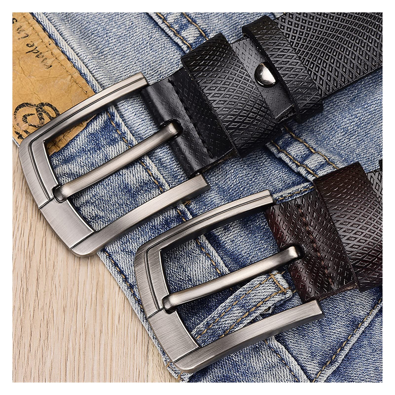 Gürtel Herren Gürtel Black Coffee Echtes Leder Herrengürtel for Jeans Herren Gürtel Gürtel Männer (Color : Schwarz, Size : Length 110cm)