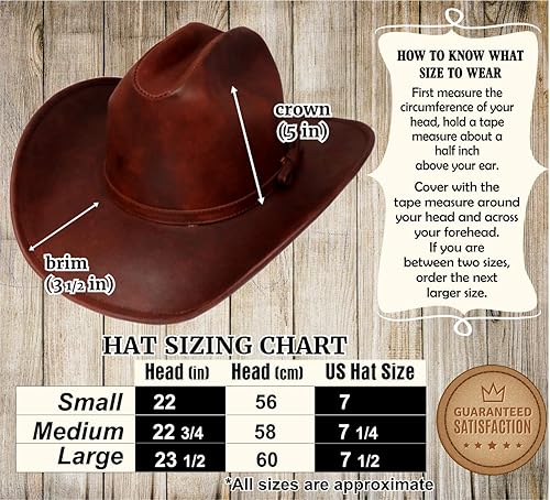Miniatura 6 de Sombrero de cuero vacuno sombrero vaquero occidental para hombres y mujeres estilo clásico Outback