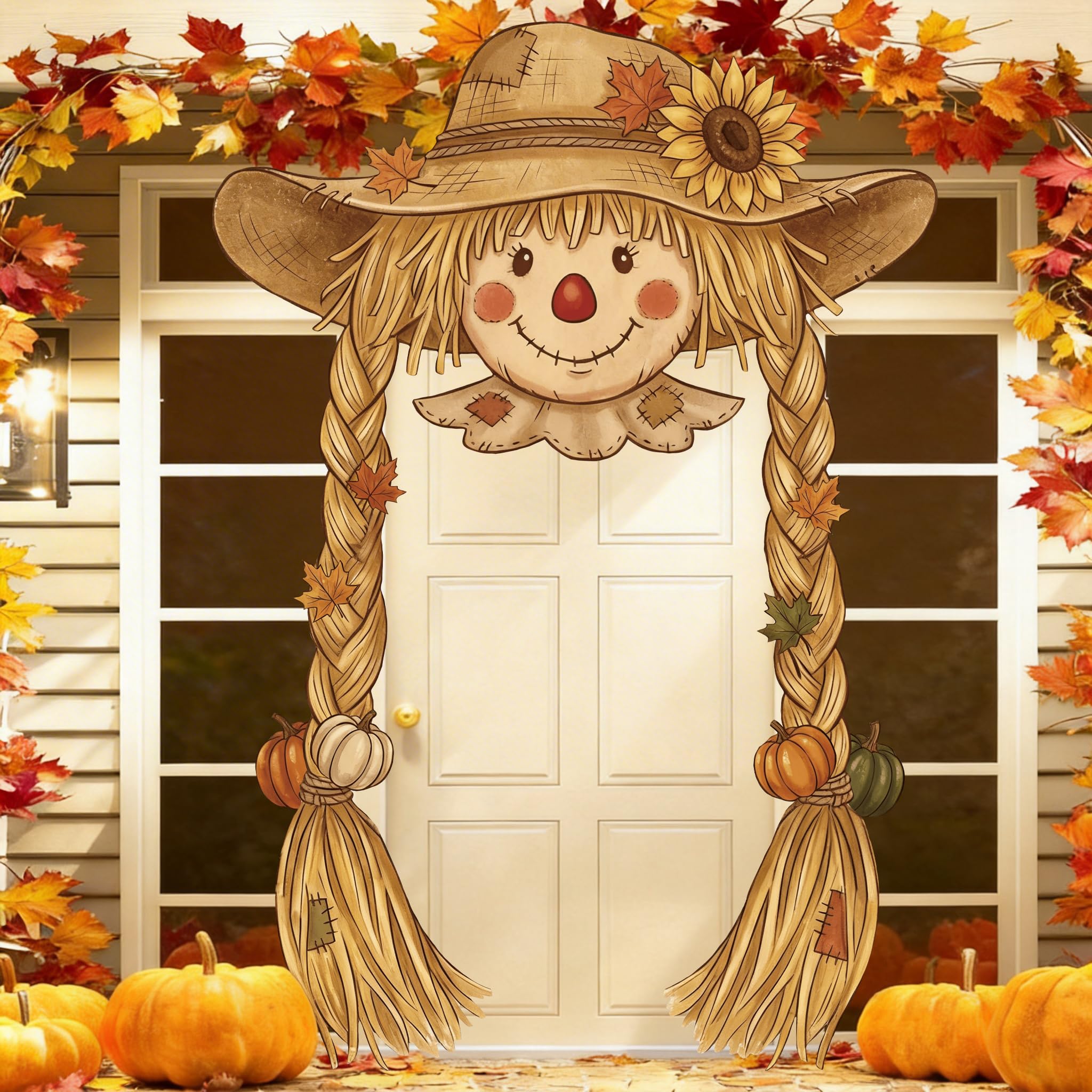 Fall Banner for Outside - Scarecrow Decor House Door Covers Hanging Banner Porch Sign Decor for Holiday Classroom Office Home Party Decorations，3 Pcs