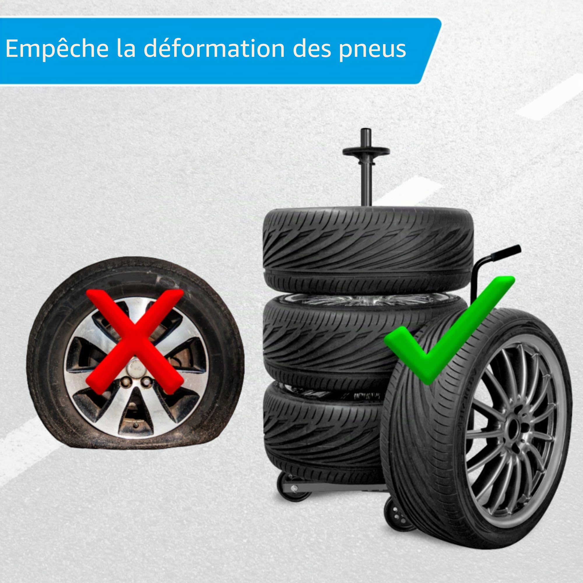cartrend Cotons de jante, arbre de jante mobile avec housse de protection pour pneus, jusqu'à 255 mm de largeur, coussinets pour protéger les jantes