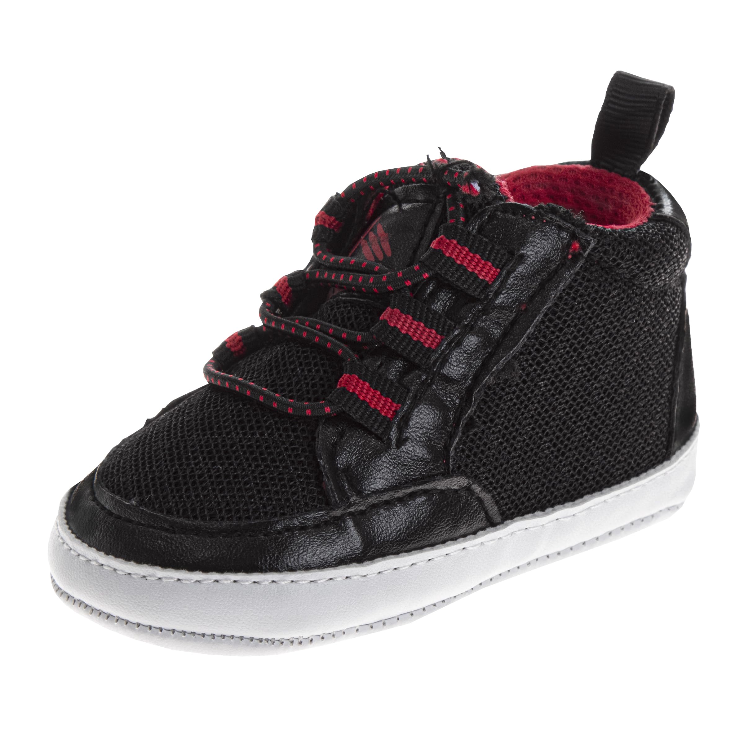 Josmo Boys Baby Sneakers Newborn Crib Booties, Black Red, 2 Infant