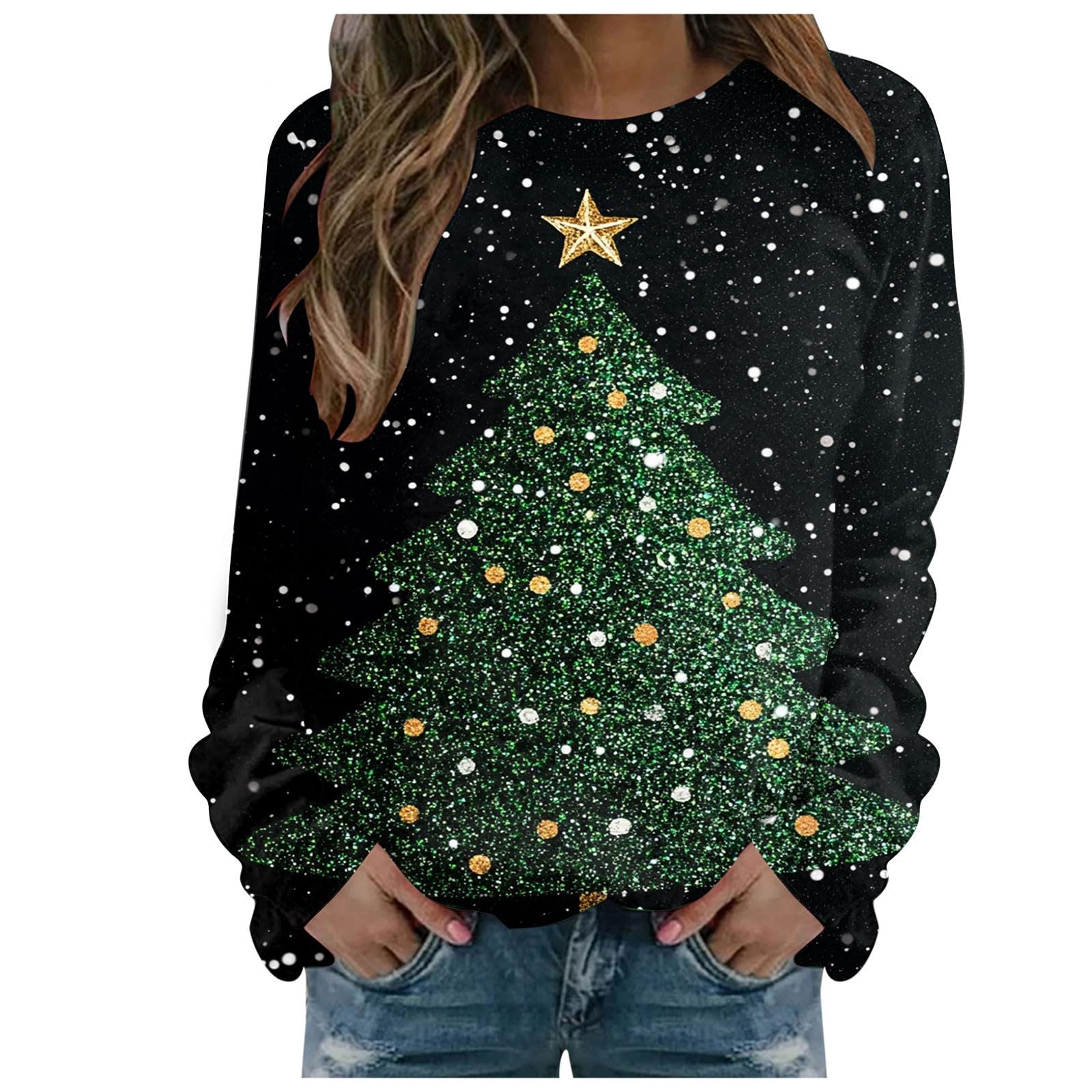 Sweatshirt Femme Pull-Over Noël Vert Clair M pour Style Décontracté