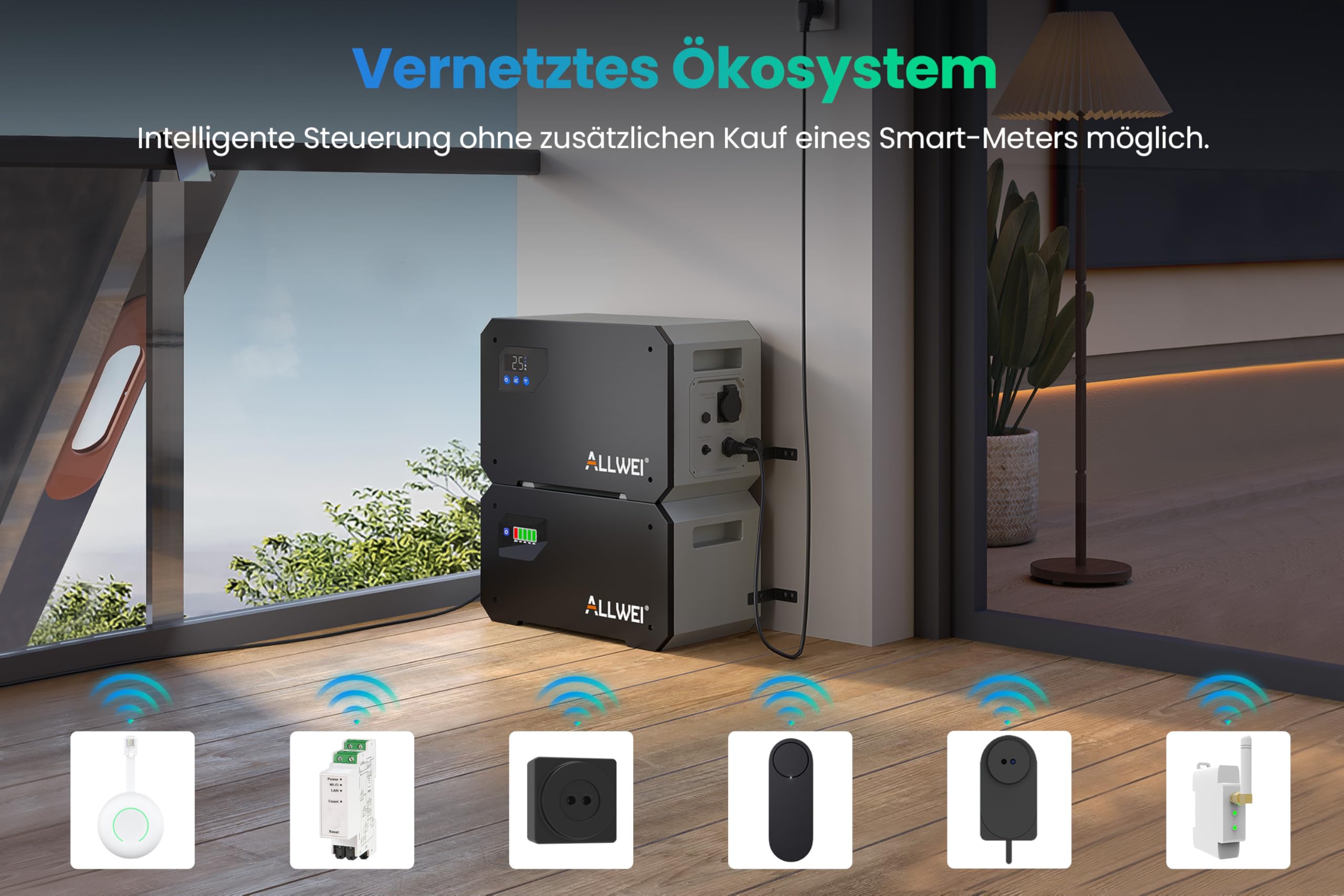ALLWEI AC Gekoppelt All-In-One Balkonkraftwerk-Speichersystem, Bis zu 1314€ Einsparung,1600Wh LiFePO4 Powerstation Grid und off-grid All-in-one Gerät, Plug&Play für Power Feed-in