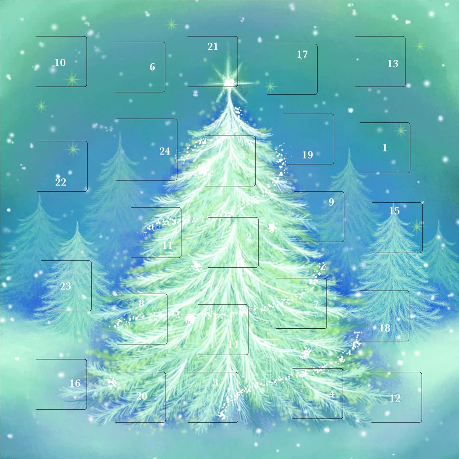 Greeting Card Traditional Wintery Christmas Trees Advent Calendar 24 Door Snowy Wood Design