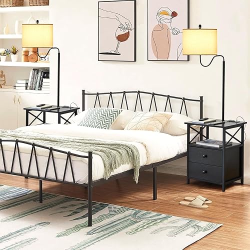 Miniatura 9 de LOKHOM Mesa auxiliar de 59 pulgadas con lámpara, lámpara de pie con mesa adjunta con 2 cajones de madera maciza y puertos USB, 2 tomacorrientes,