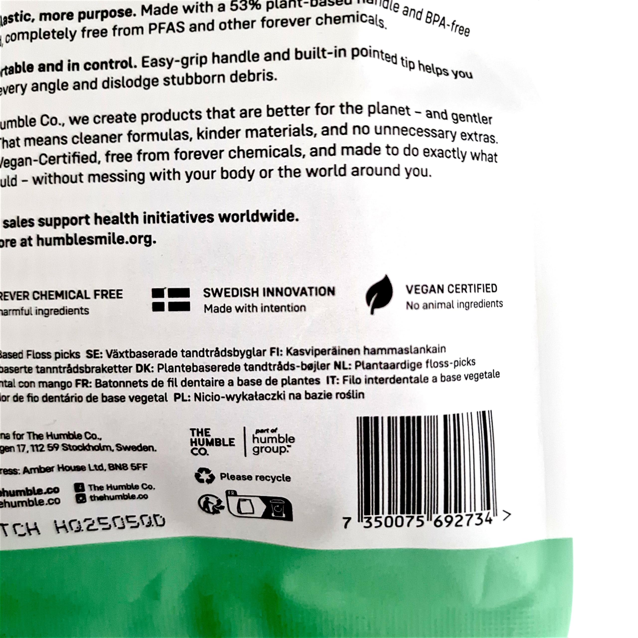 Humble Natural Dental Floss Picks - Flossers - Bastoncini di filo interdentale - 4 x 50 confezioni