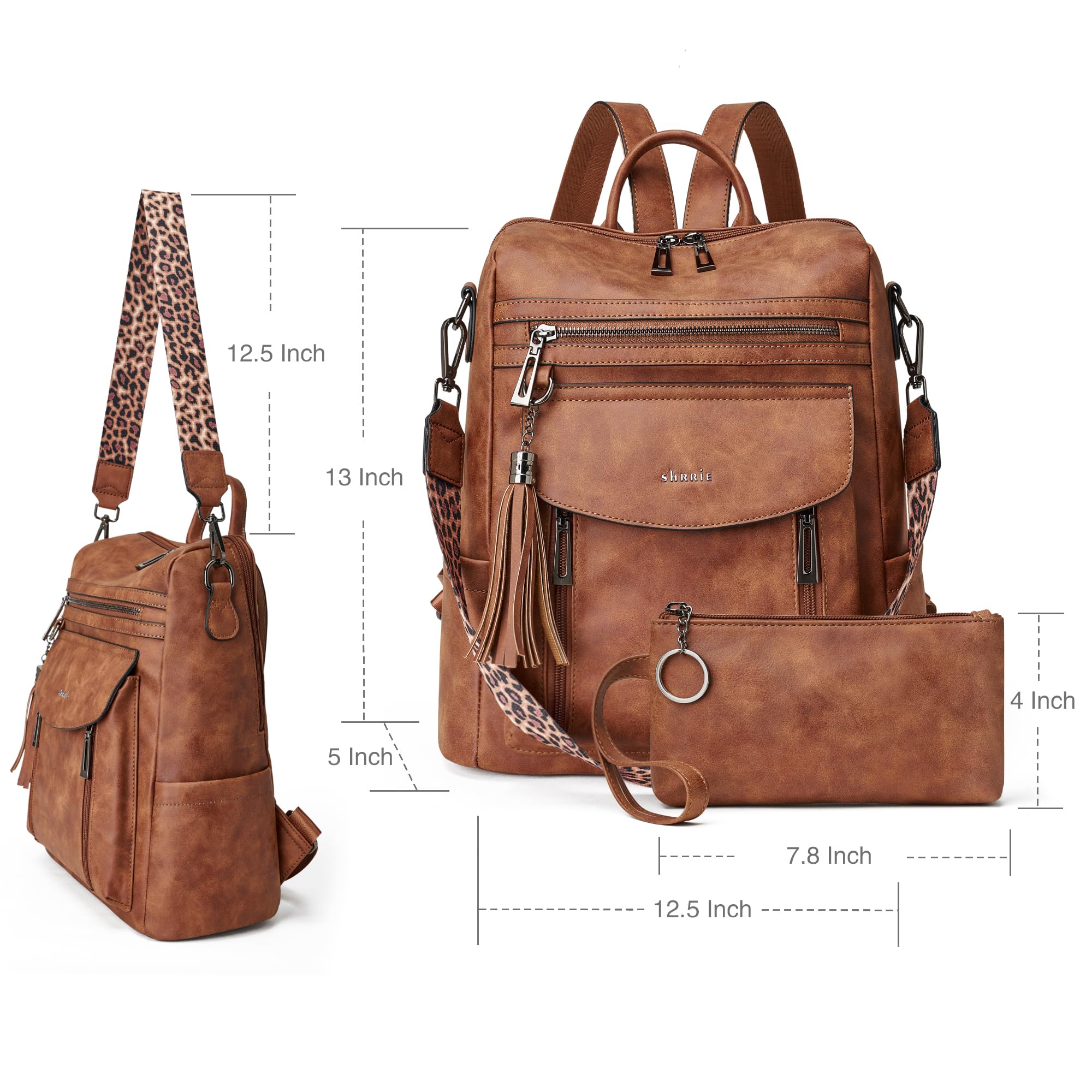 Shrrie Rucksack und Geldbörse für Damen, modischer Rucksack aus Leder, Designer-Reiserucksack, wandelbare Schultertasche, 12.5 x 5 x 13 inches